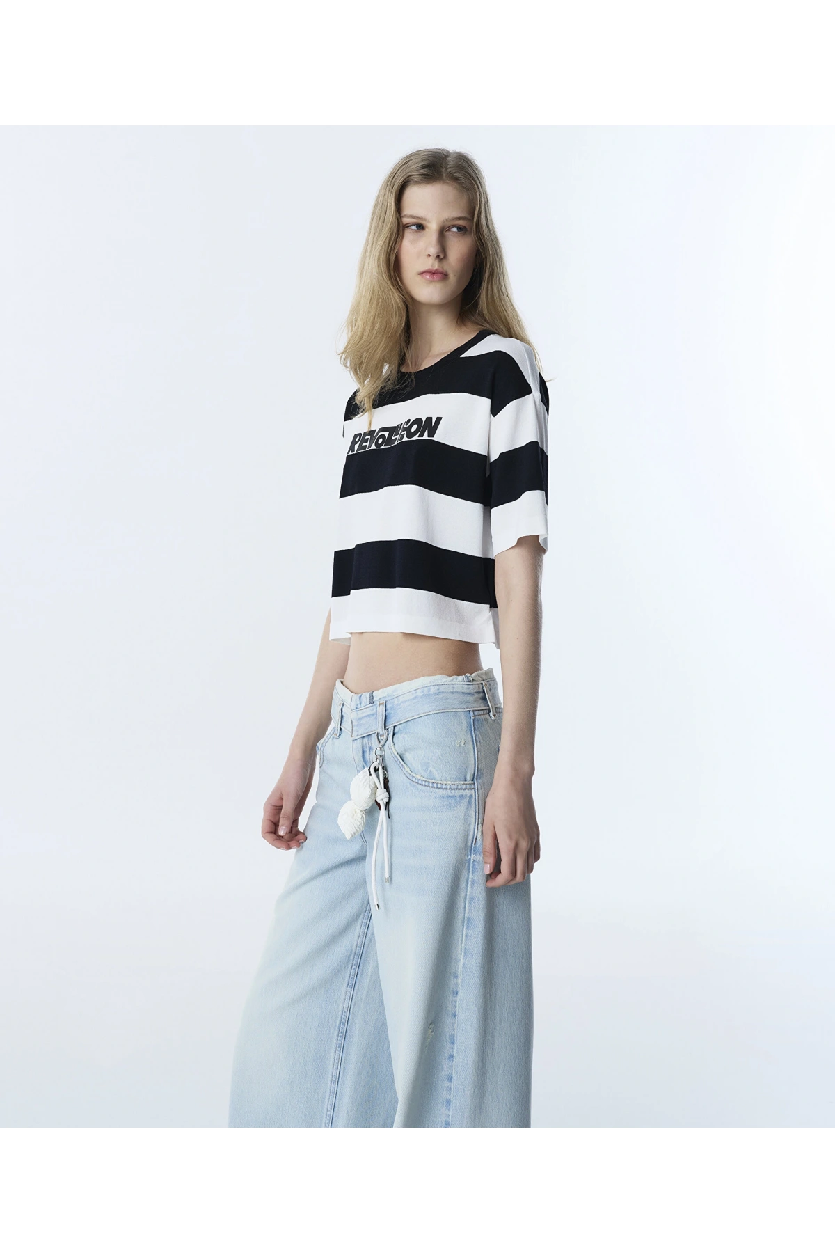 Twist Slogan Çizgi Desen Triko TS1260050028