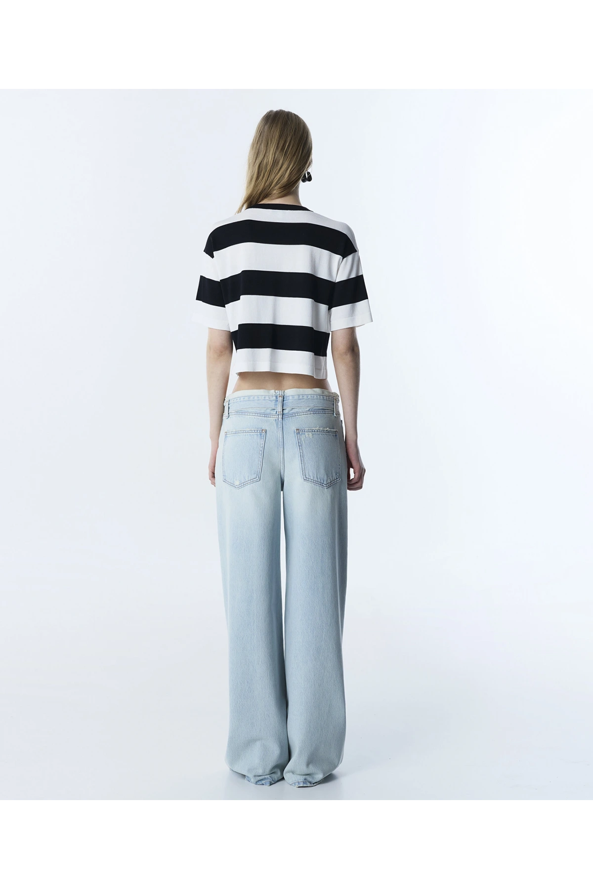 Twist Slogan Çizgi Desen Triko TS1260050028