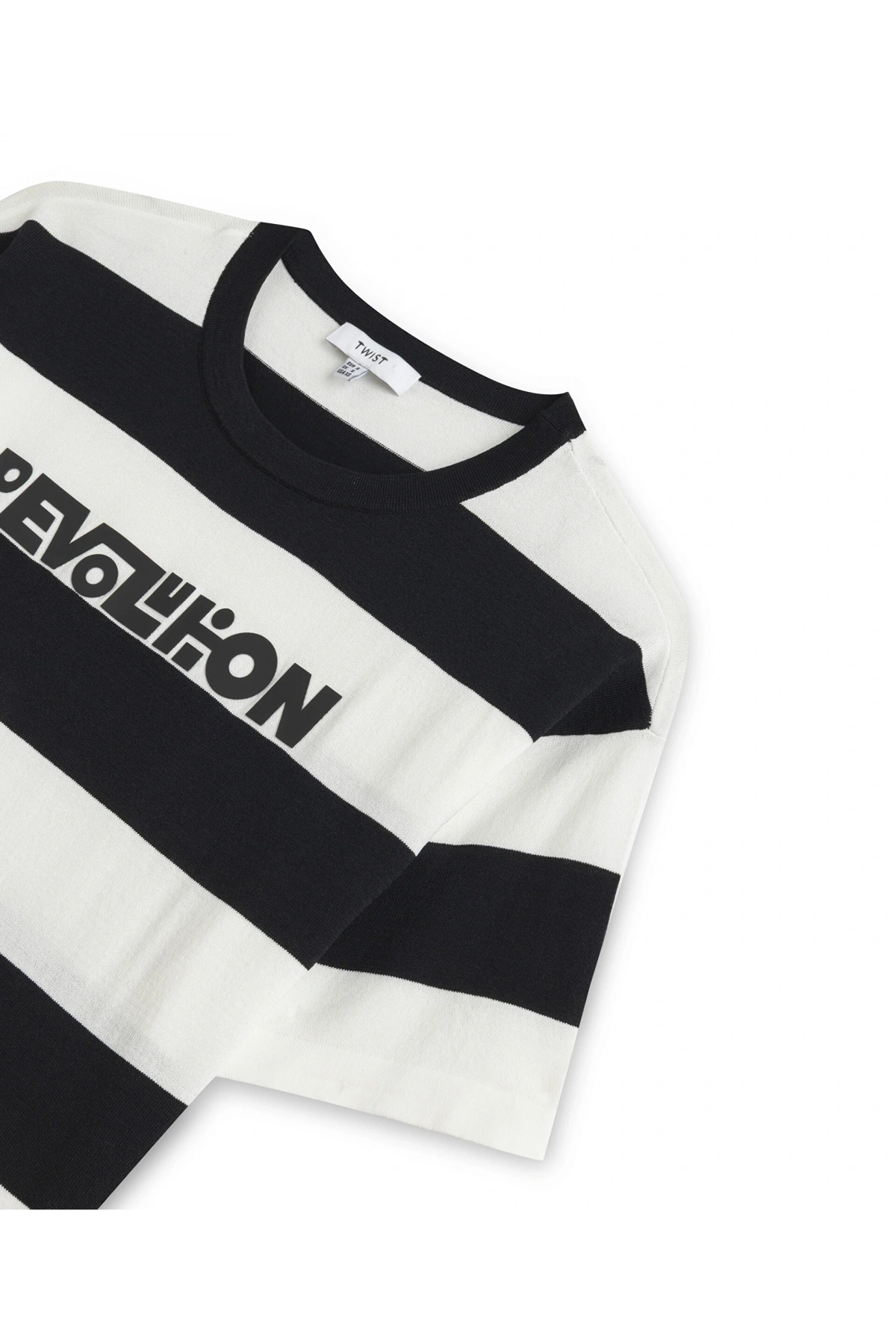 Twist Slogan Çizgi Desen Triko TS1260050028