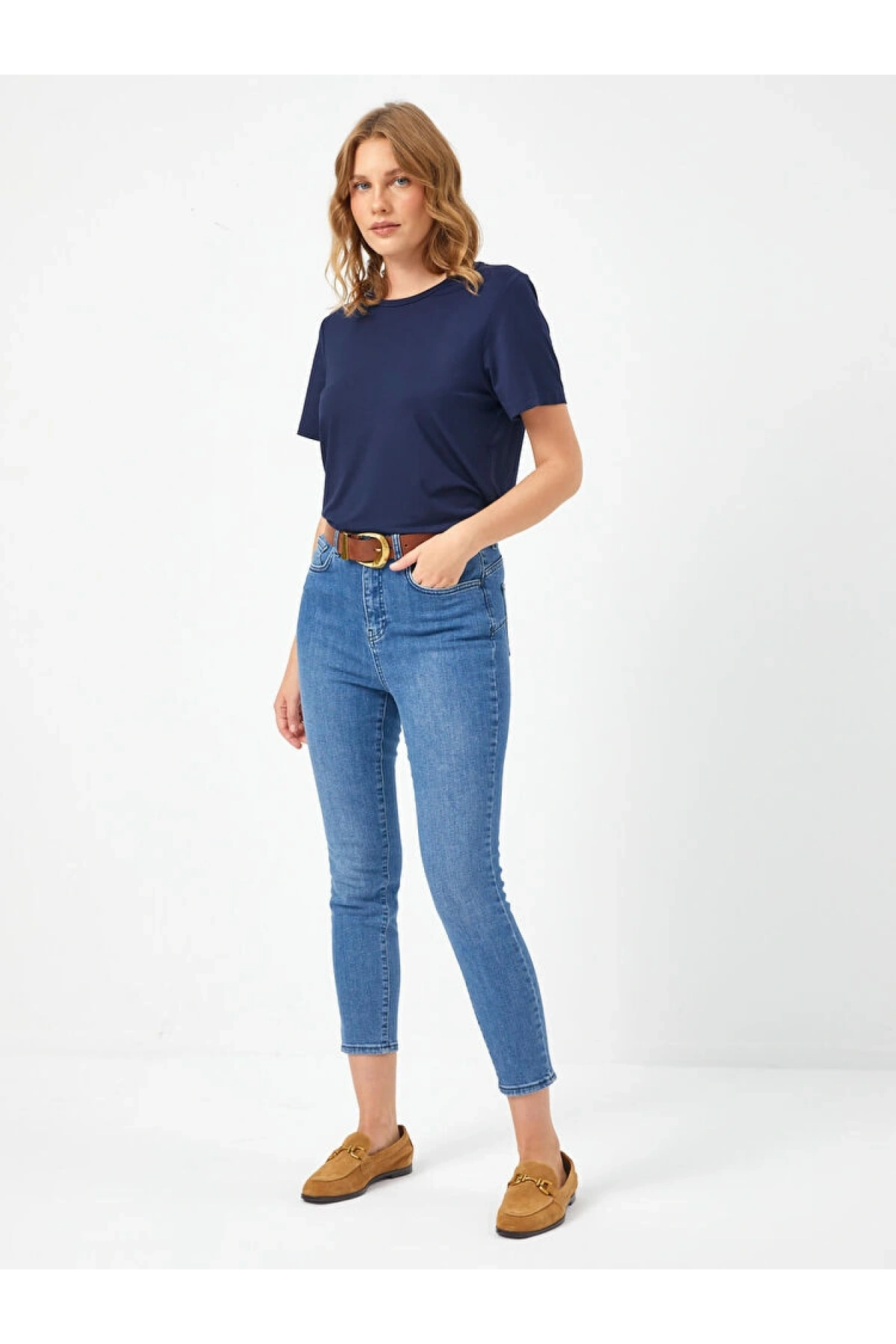 Faik Sönmez Kadın Yuvarlak Yaka Kısa Kol Lacivert T-Shirt B00002