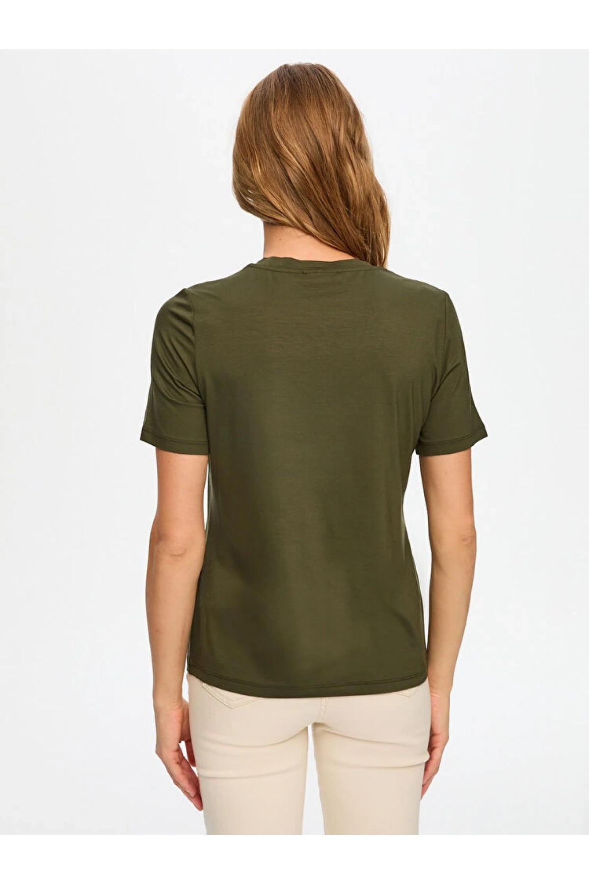Faik Sönmez Kadın V Yaka Kısa Kol Haki T-Shirt BW26TSH008