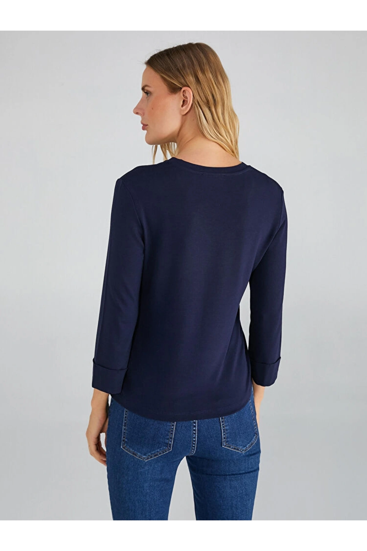 Faik Sönmez Kadın V Yaka Truvakar Kol Lacivert T-Shirt B00018