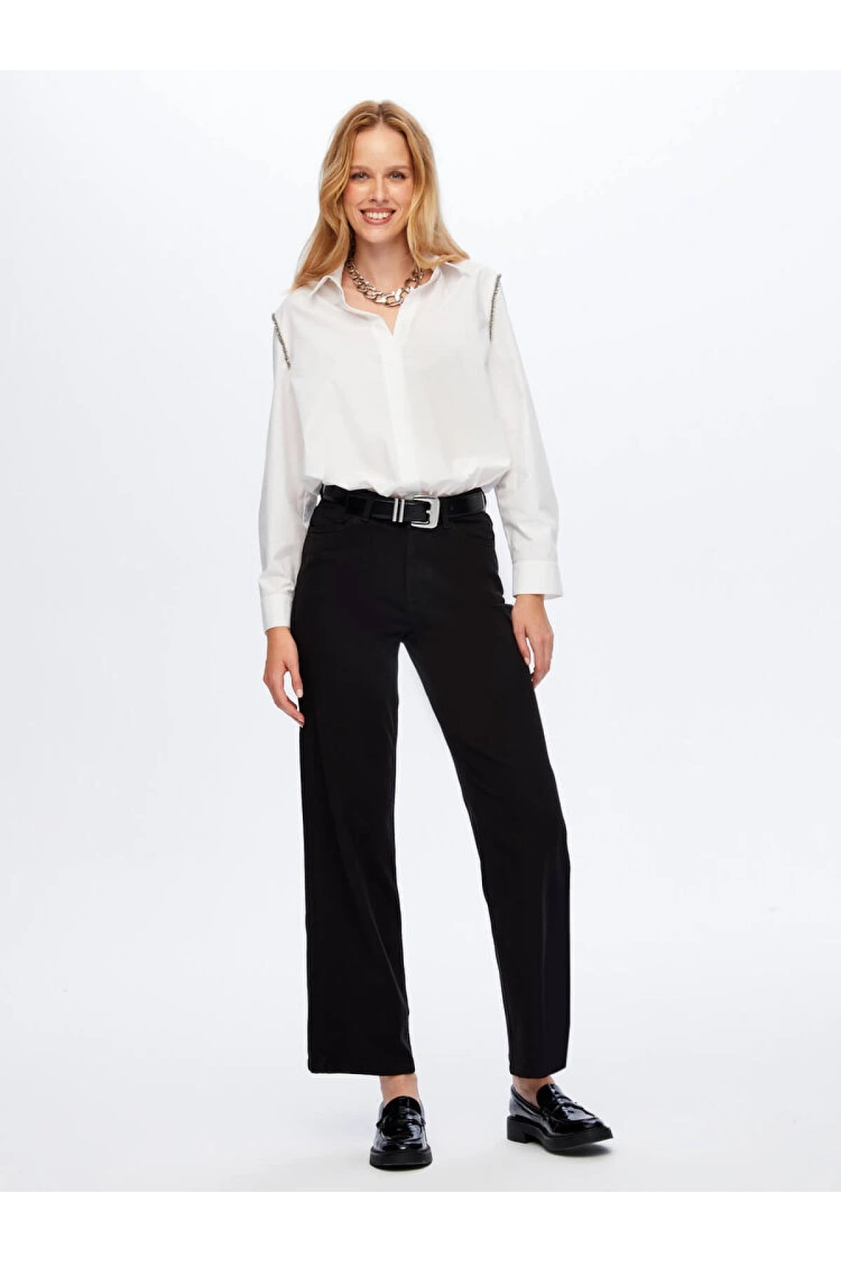 Faik Sönmez Kadın Wide Leg Fit Likralı Siyah Jean Pantolon UW26JPN011