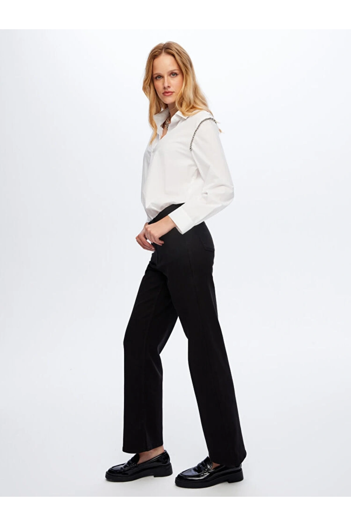 Faik Sönmez Kadın Wide Leg Fit Likralı Siyah Jean Pantolon UW26JPN011