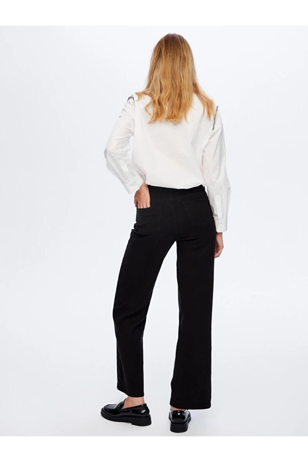 Faik Sönmez Kadın Wide Leg Fit Likralı Siyah Jean Pantolon UW26JPN011