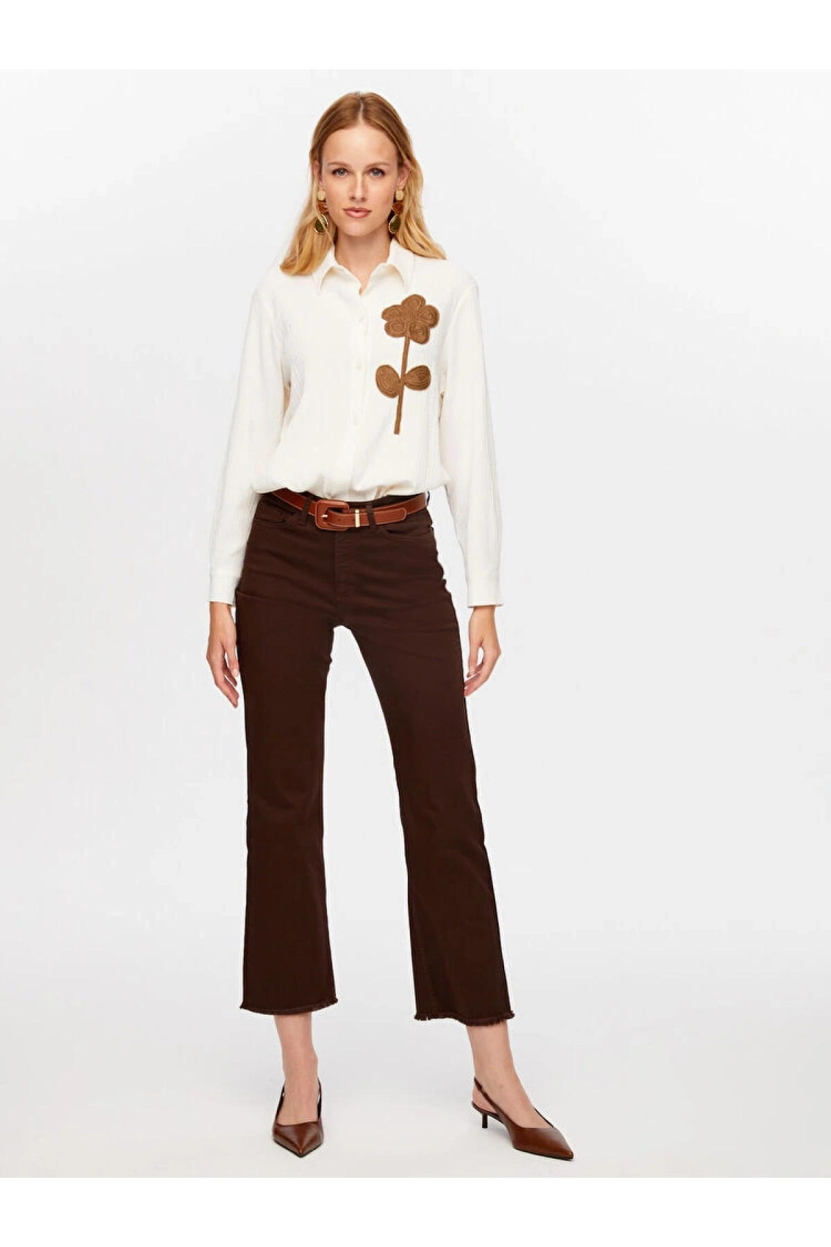 Faik Sönmez Kadın Wide Leg Fit Renkli Kahverengi Jean Pantolon UW26JPN001