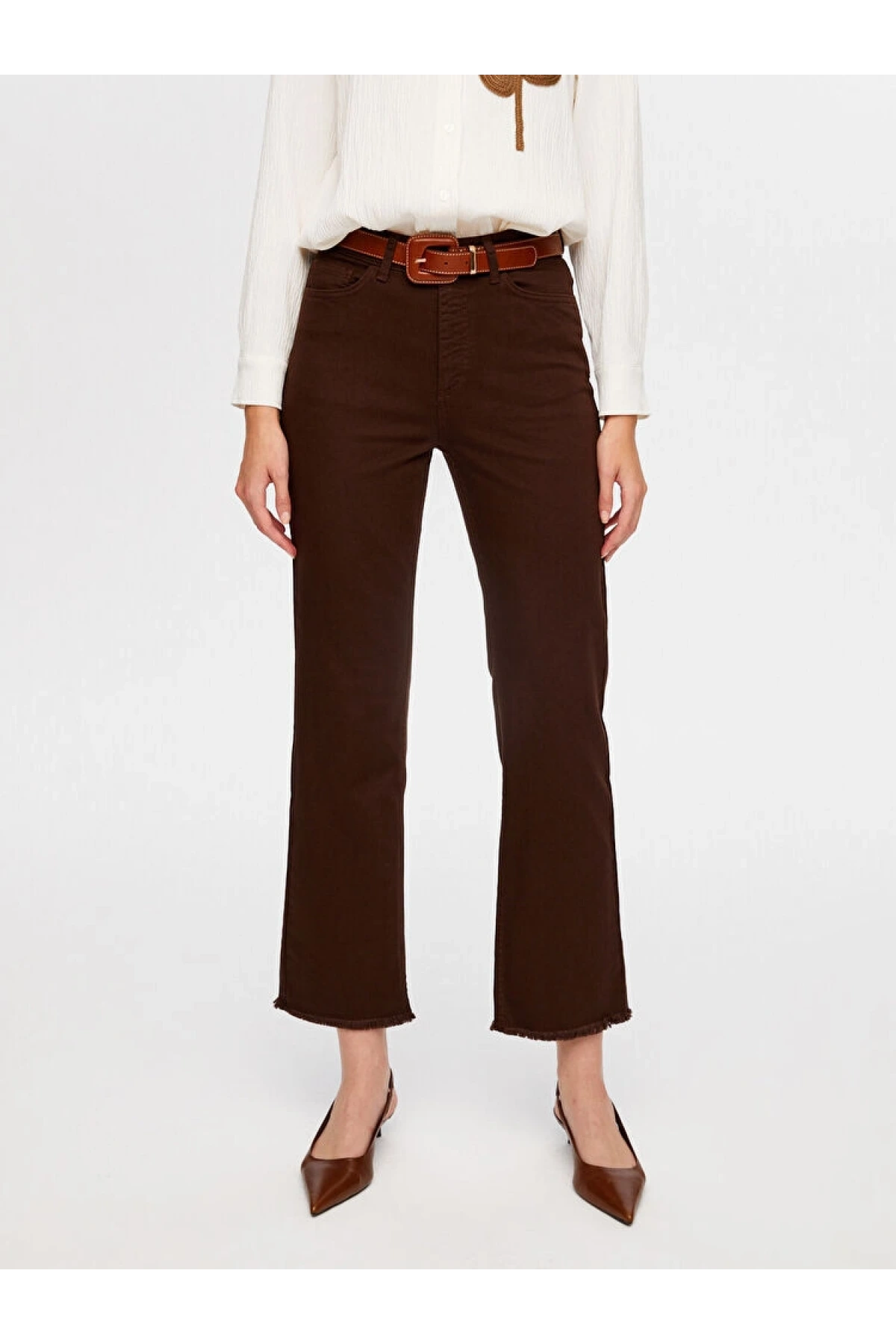 Faik Sönmez Kadın Wide Leg Fit Renkli Kahverengi Jean Pantolon UW26JPN001