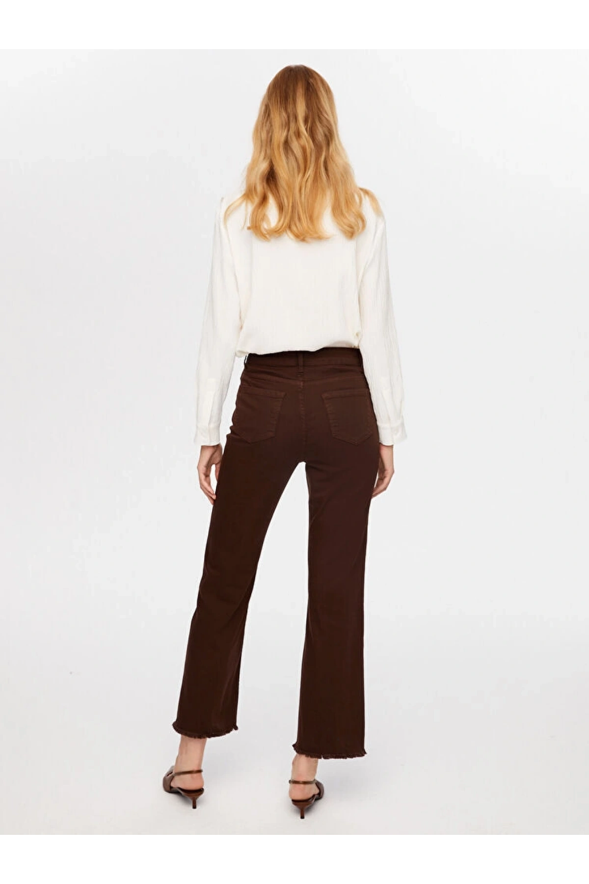 Faik Sönmez Kadın Wide Leg Fit Renkli Kahverengi Jean Pantolon UW26JPN001