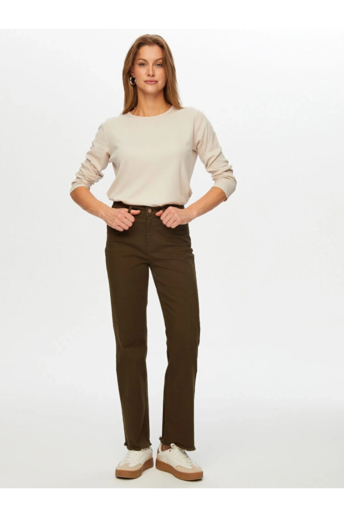 Faik Sönmez Kadın Wide Leg Fit Haki Jean Pantolon UW26JPN001