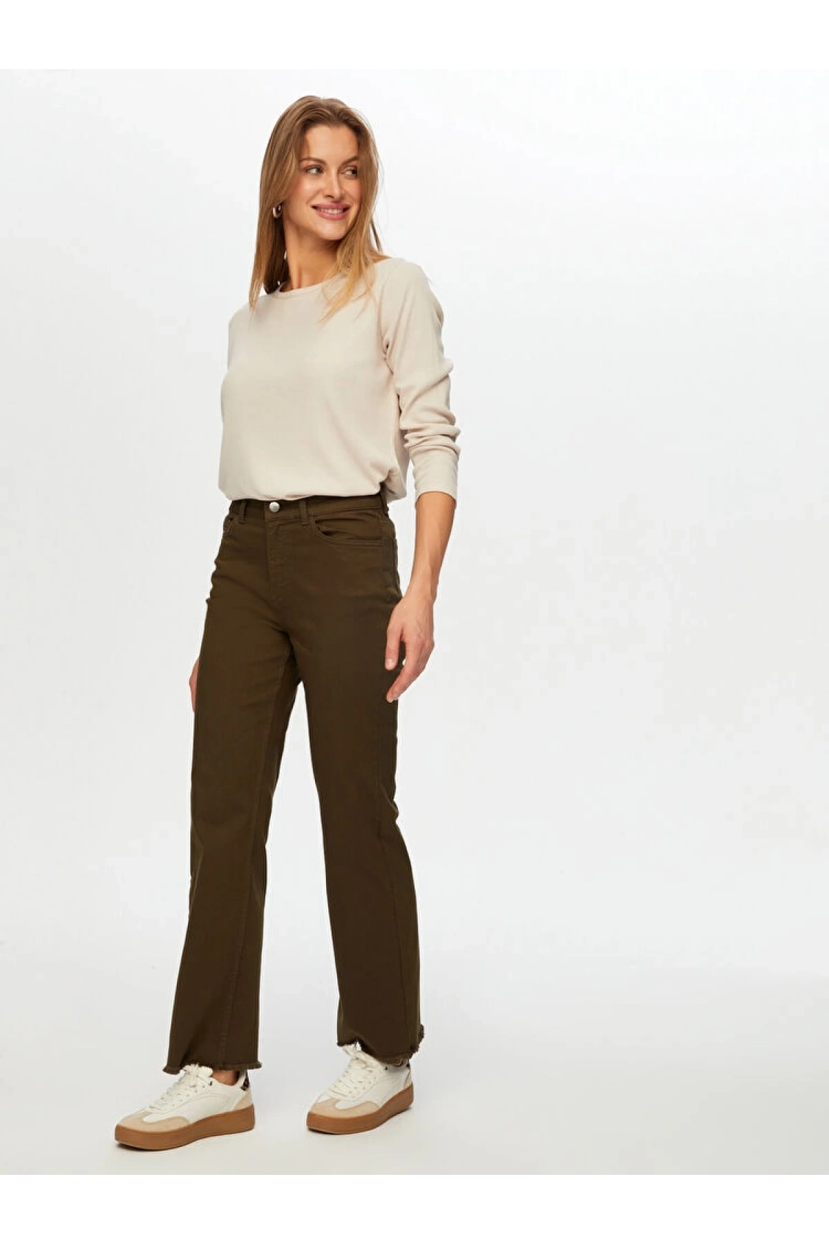 Faik Sönmez Kadın Wide Leg Fit Haki Jean Pantolon UW26JPN001