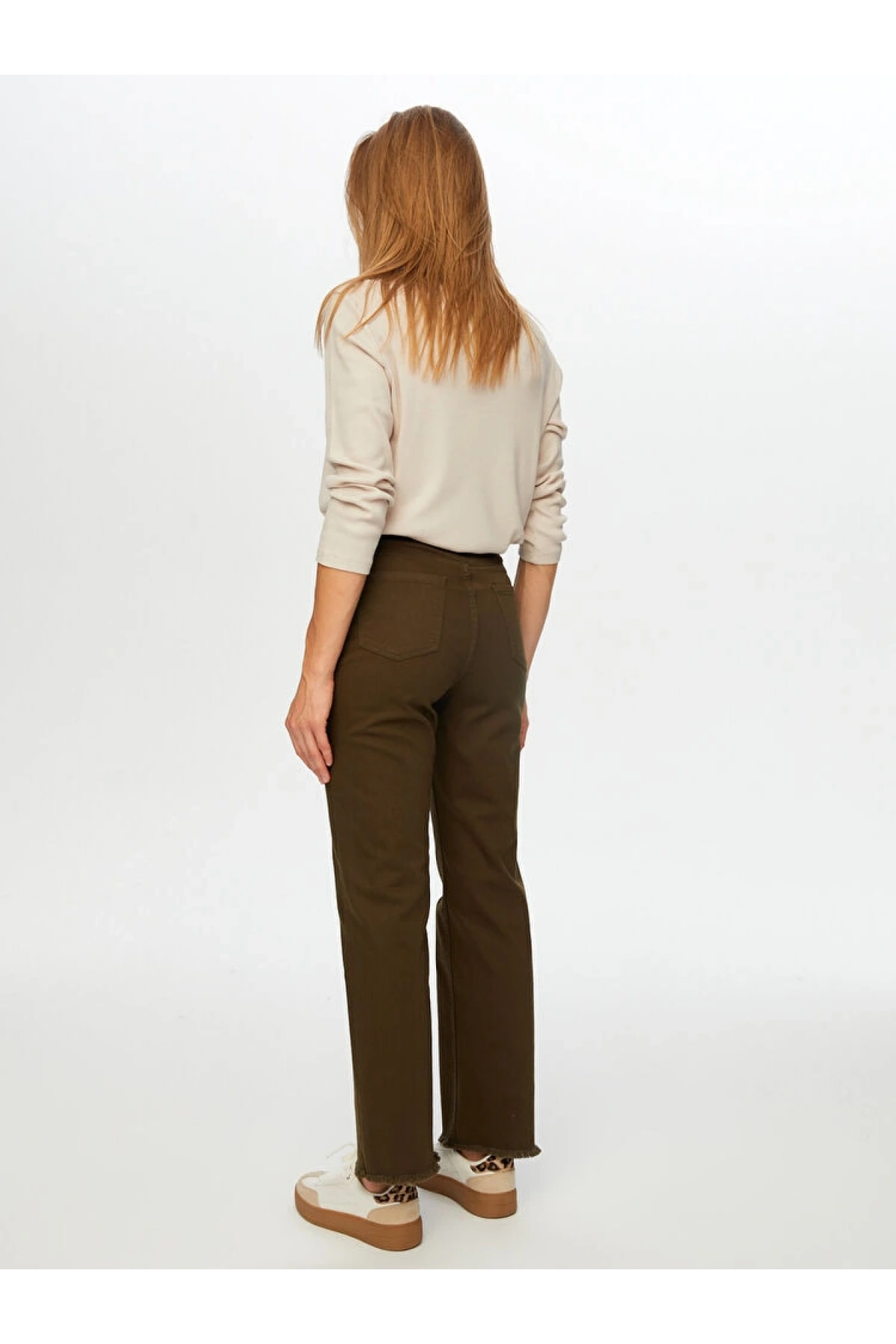 Faik Sönmez Kadın Wide Leg Fit Haki Jean Pantolon UW26JPN001