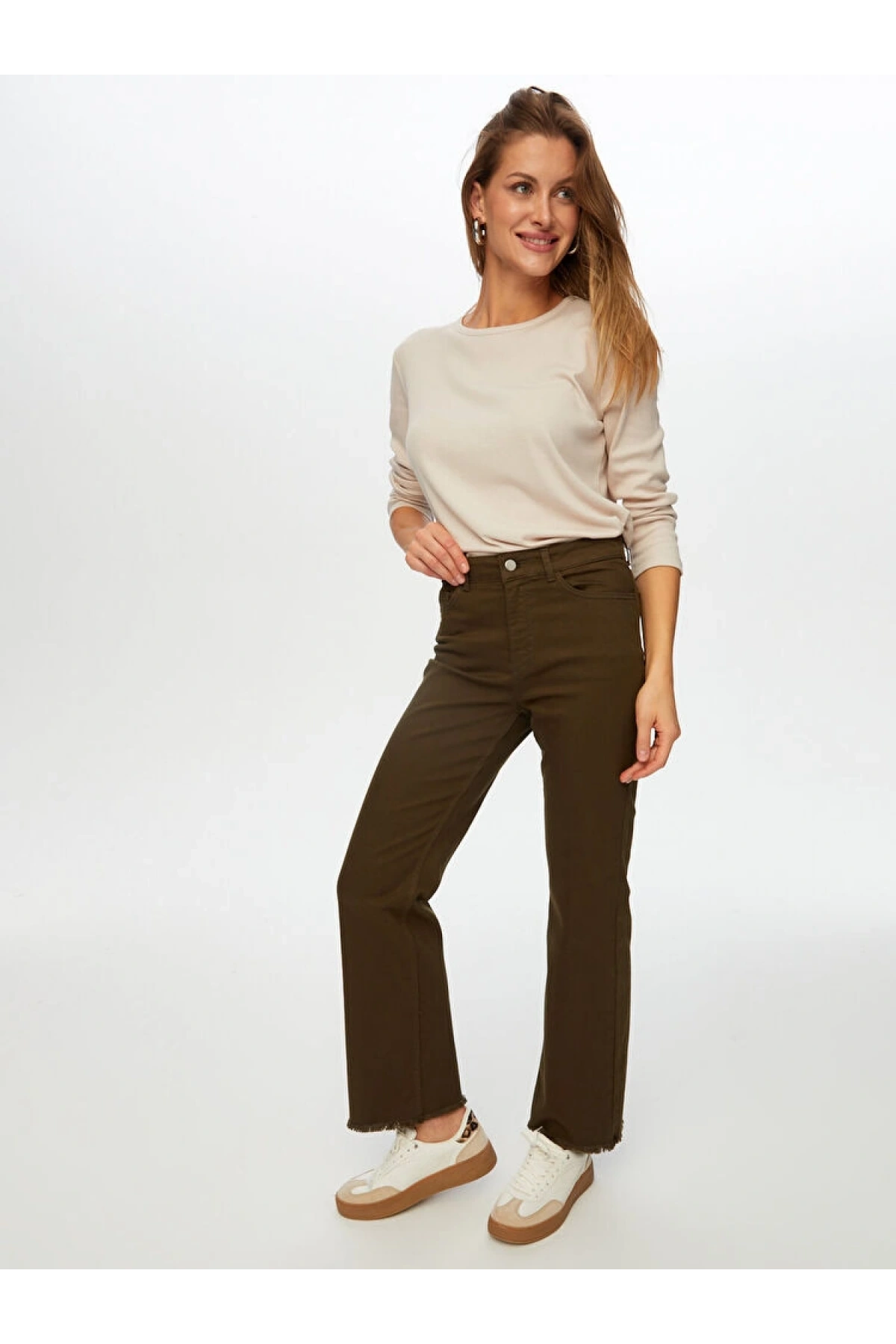 Faik Sönmez Kadın Wide Leg Fit Haki Jean Pantolon UW26JPN001