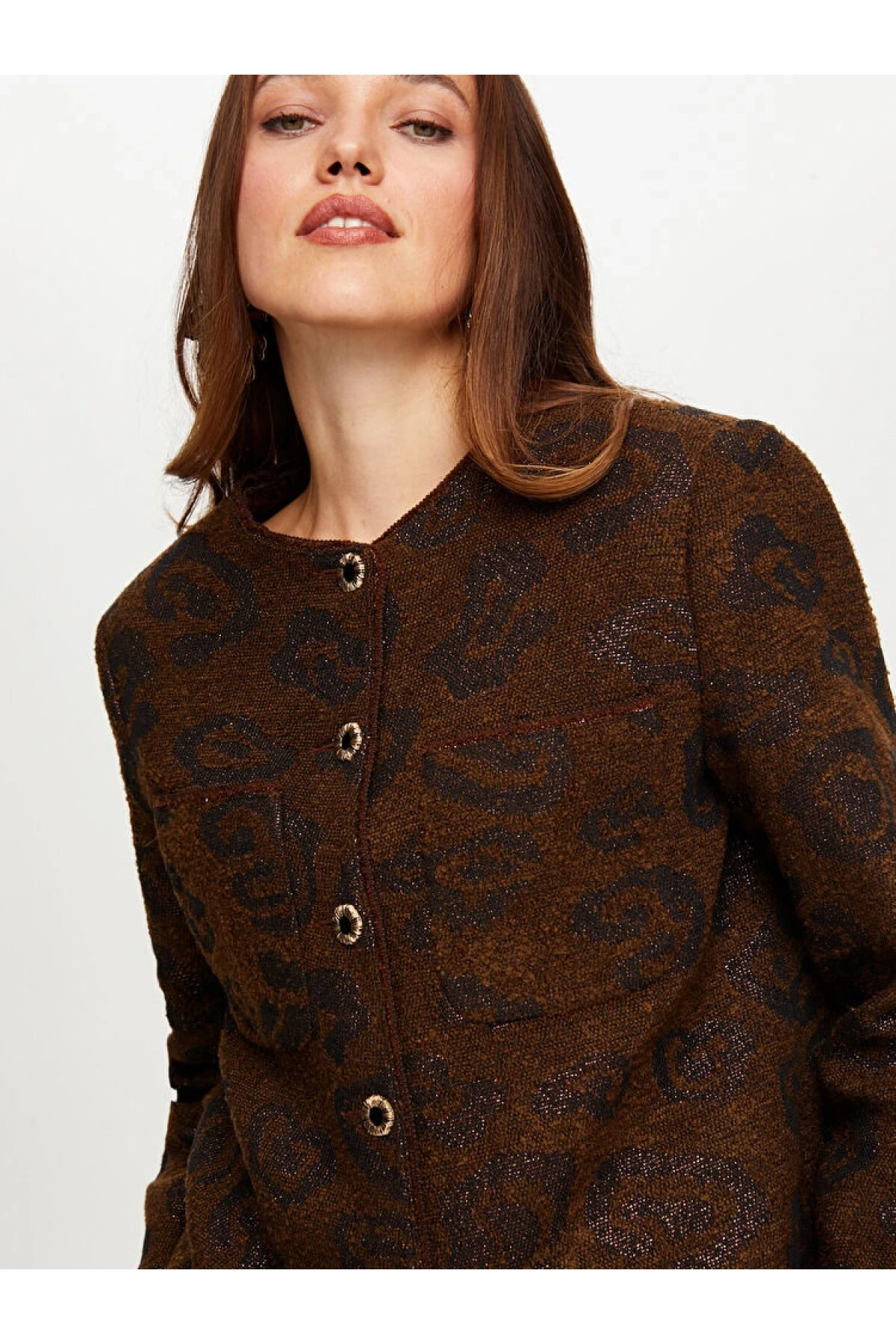 Faik Sönmez Kadın Kendinden Jakarlı Simli Kahverengi Ceket UW26CKT26