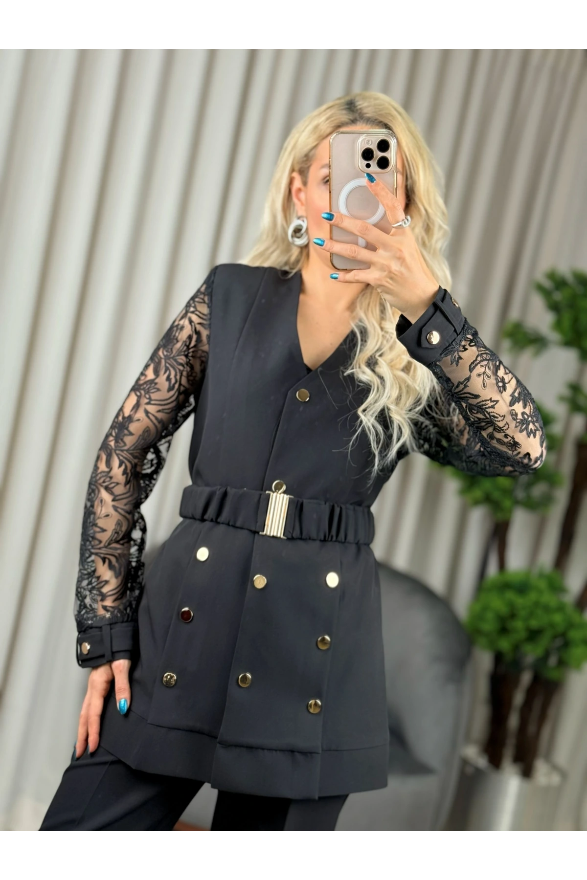 Milestone Kolları Dantel Bel Kemerli Takım 682