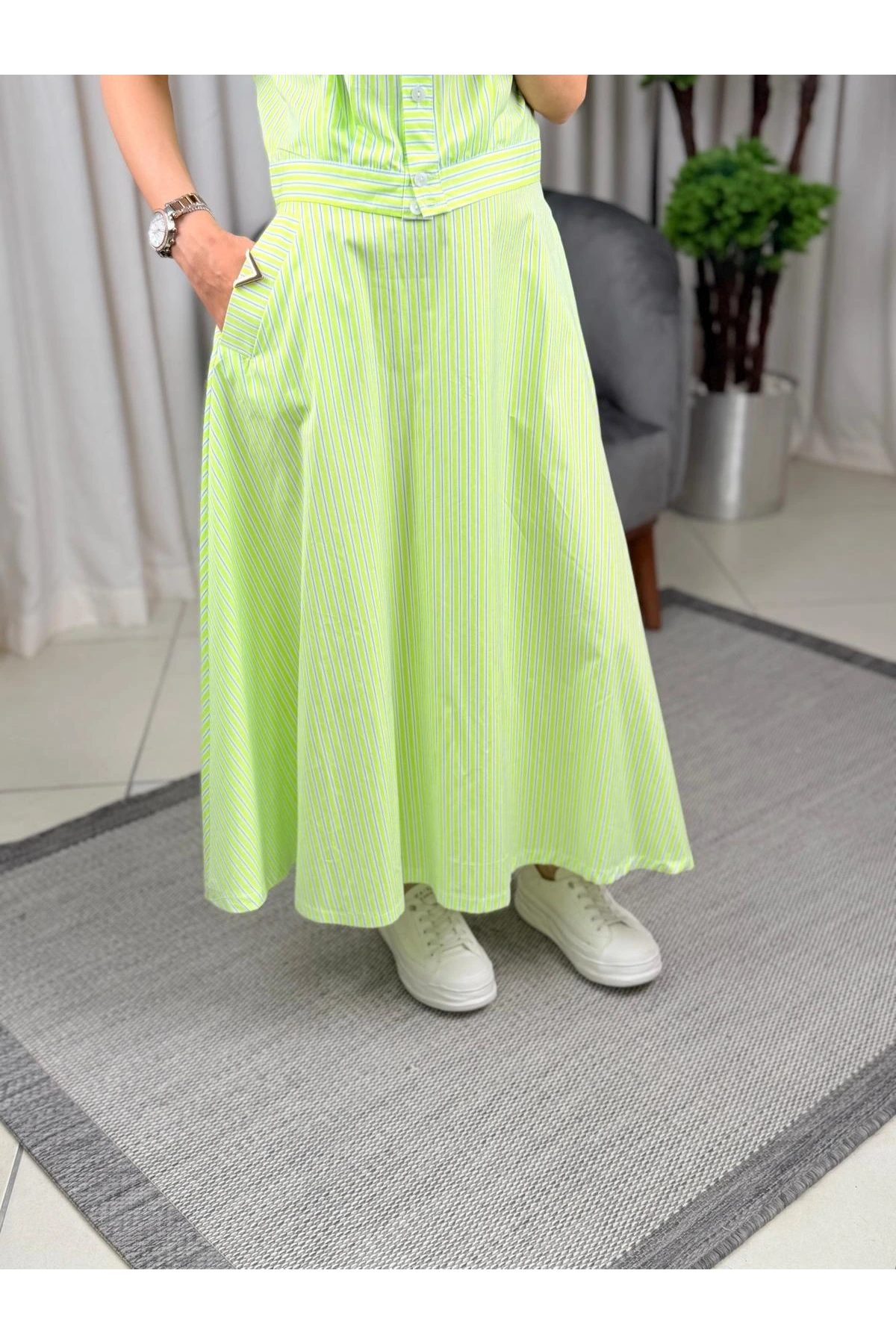 On Fashion Çizgili Cepli Etek 56313