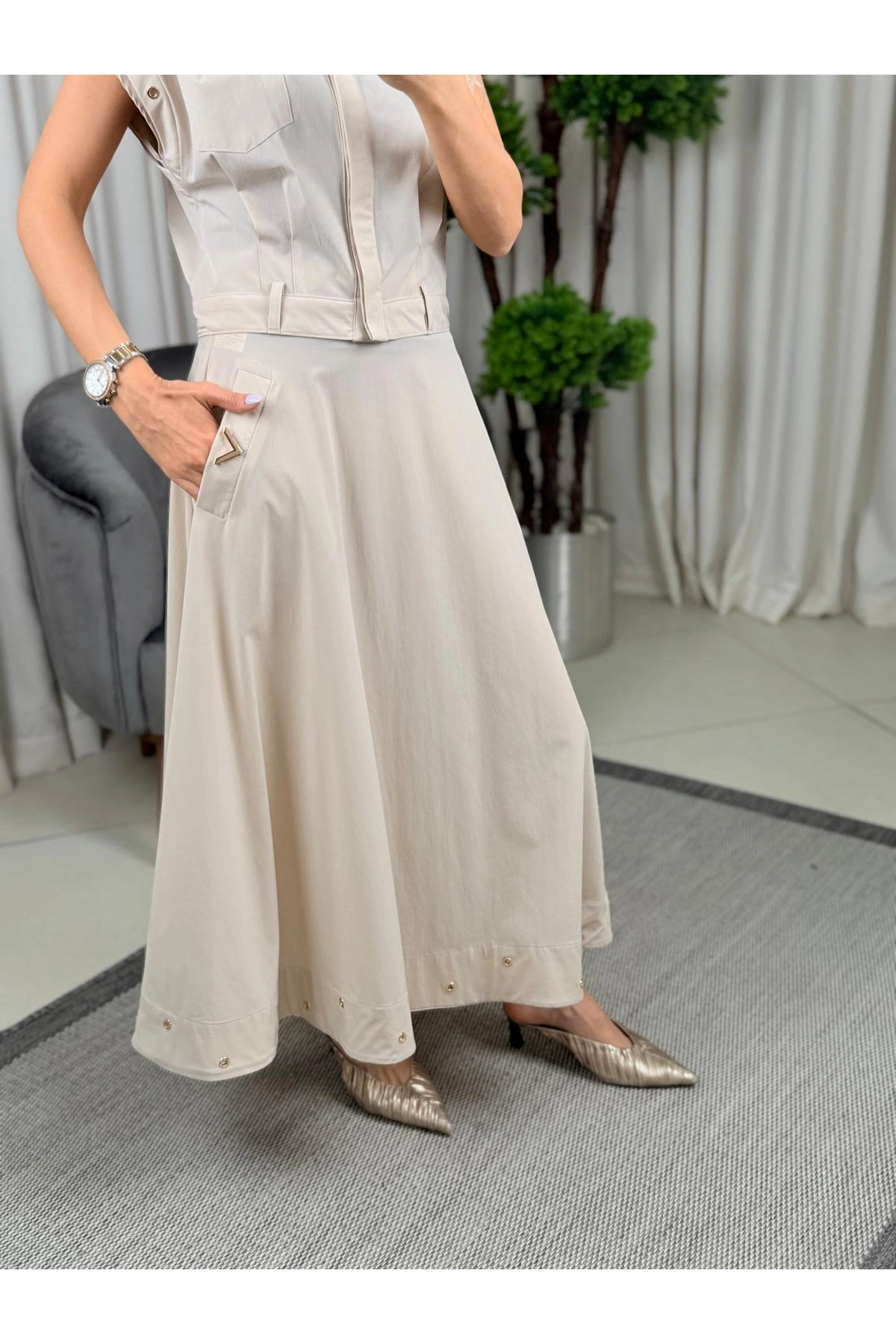 On Fashion Cebi Aksesuarlı Altı Kuşgözü Paraşüt Etek 56402