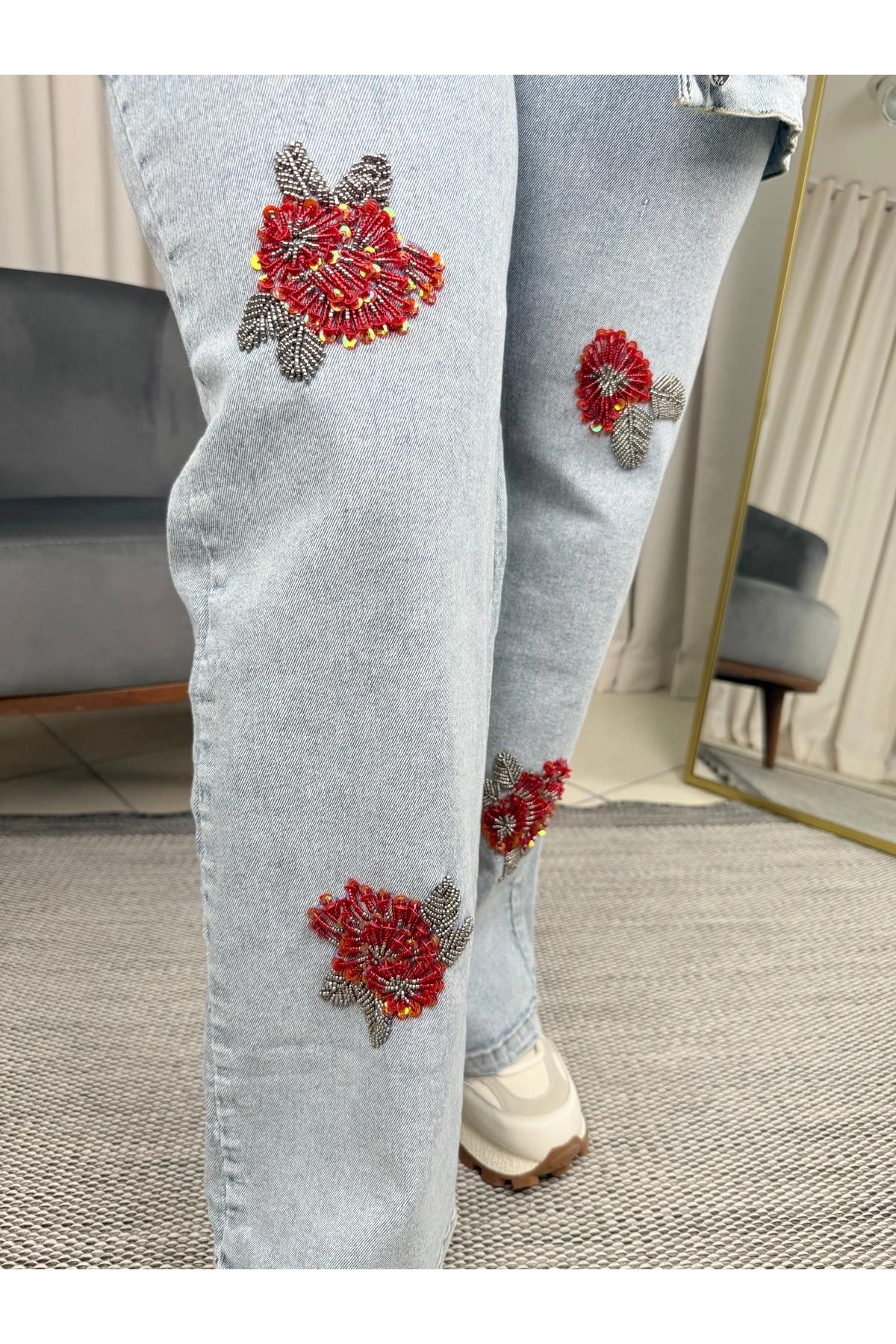 Ghisa Kırmızı Pul İşlemeli Kot Takım 25YGSTKM3058 Mavi