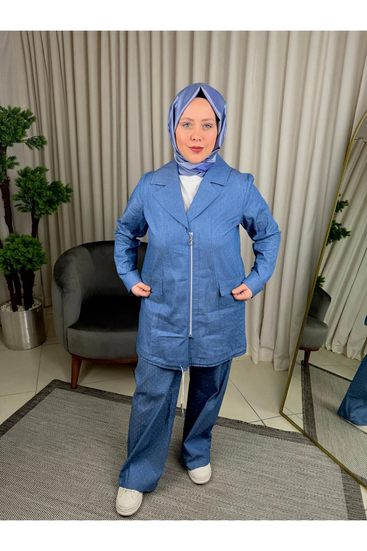 Fuat Gürşen Beli Lastikli Taşlı Pantolon 3407