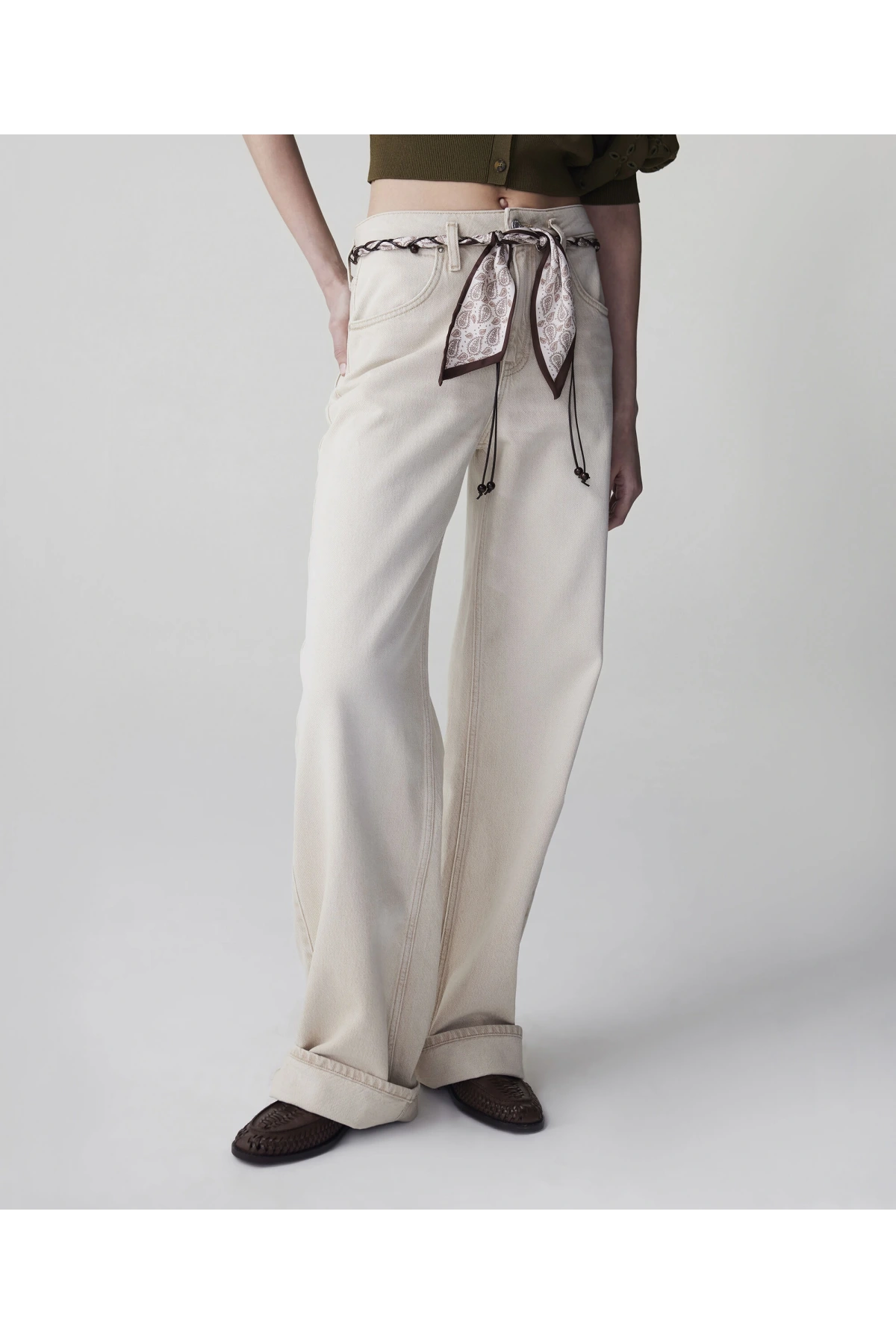 İpekyol Fular Kemerli Wide Leg Jean Pantolon IS1260018020