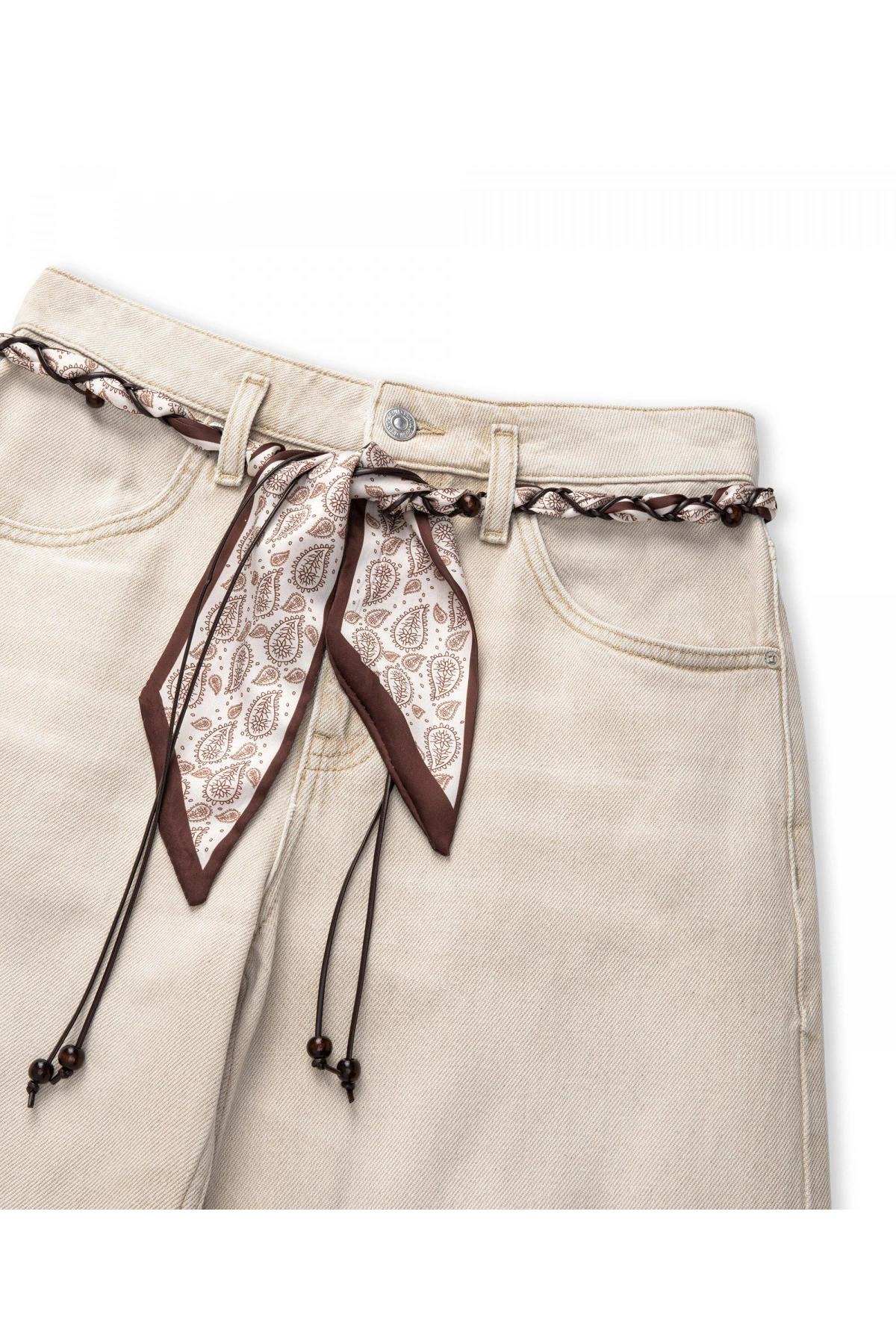 İpekyol Fular Kemerli Wide Leg Jean Pantolon IS1260018020