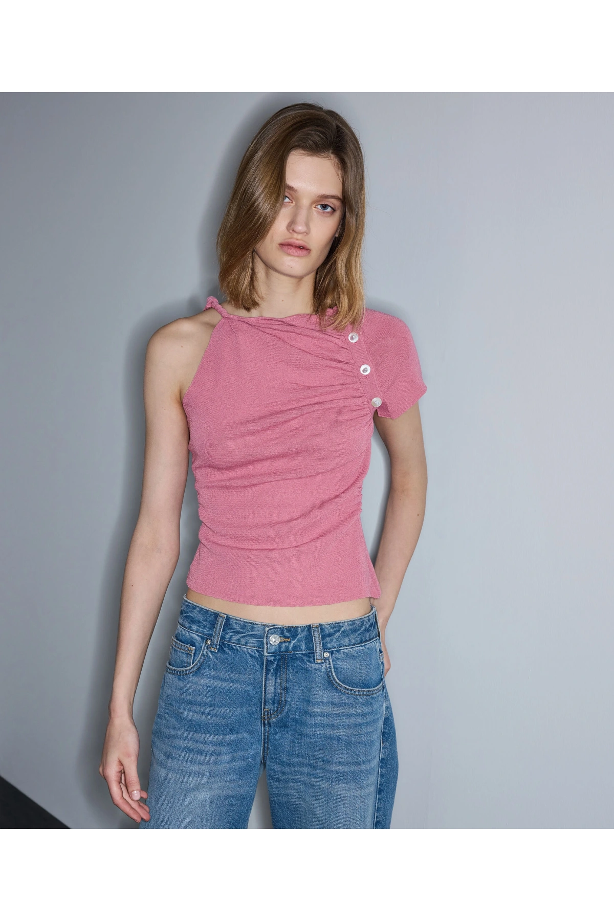 İpekyol Asimetrik kol büzgülü Triko IS1260050054