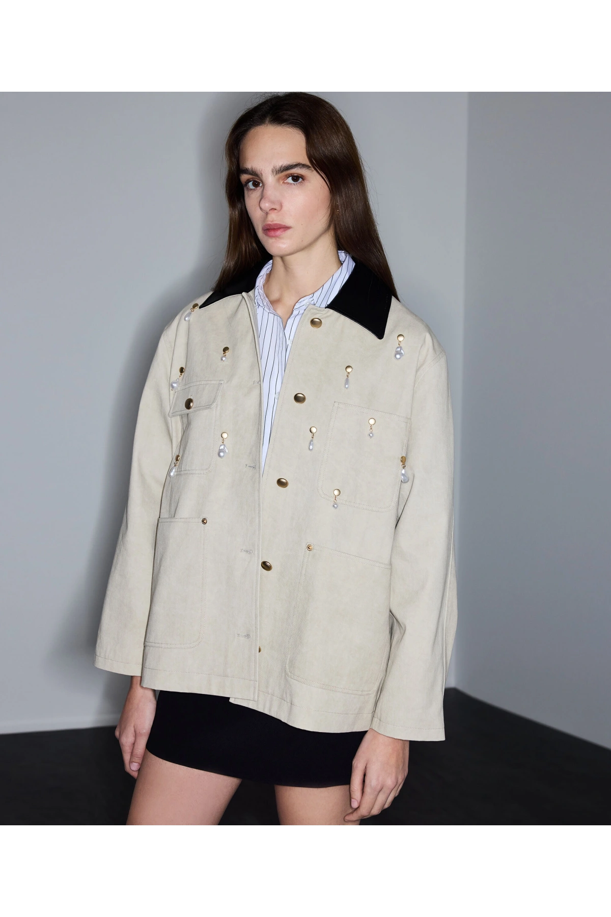 İpekyol Suni İnci Aksesuarlı Non Denim Ceket IS1260012029