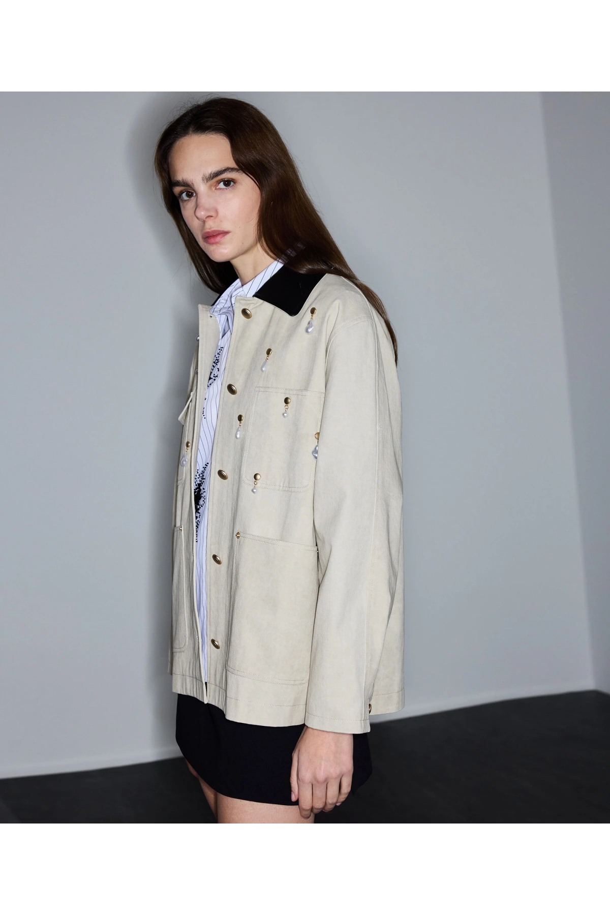 İpekyol Suni İnci Aksesuarlı Non Denim Ceket IS1260012029