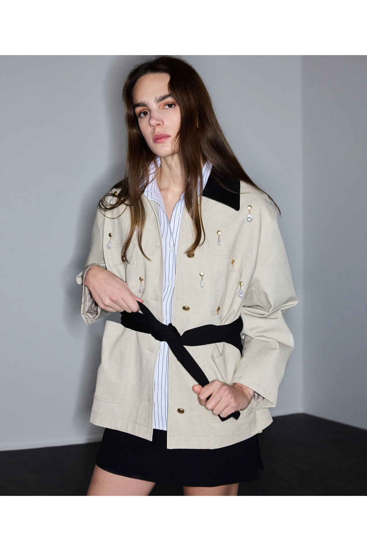 İpekyol Suni İnci Aksesuarlı Non Denim Ceket IS1260012029