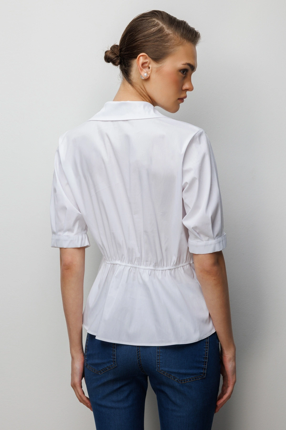 Ekol Beli Büzgülü Kısa Kollu Pamuklu Bluz 02046