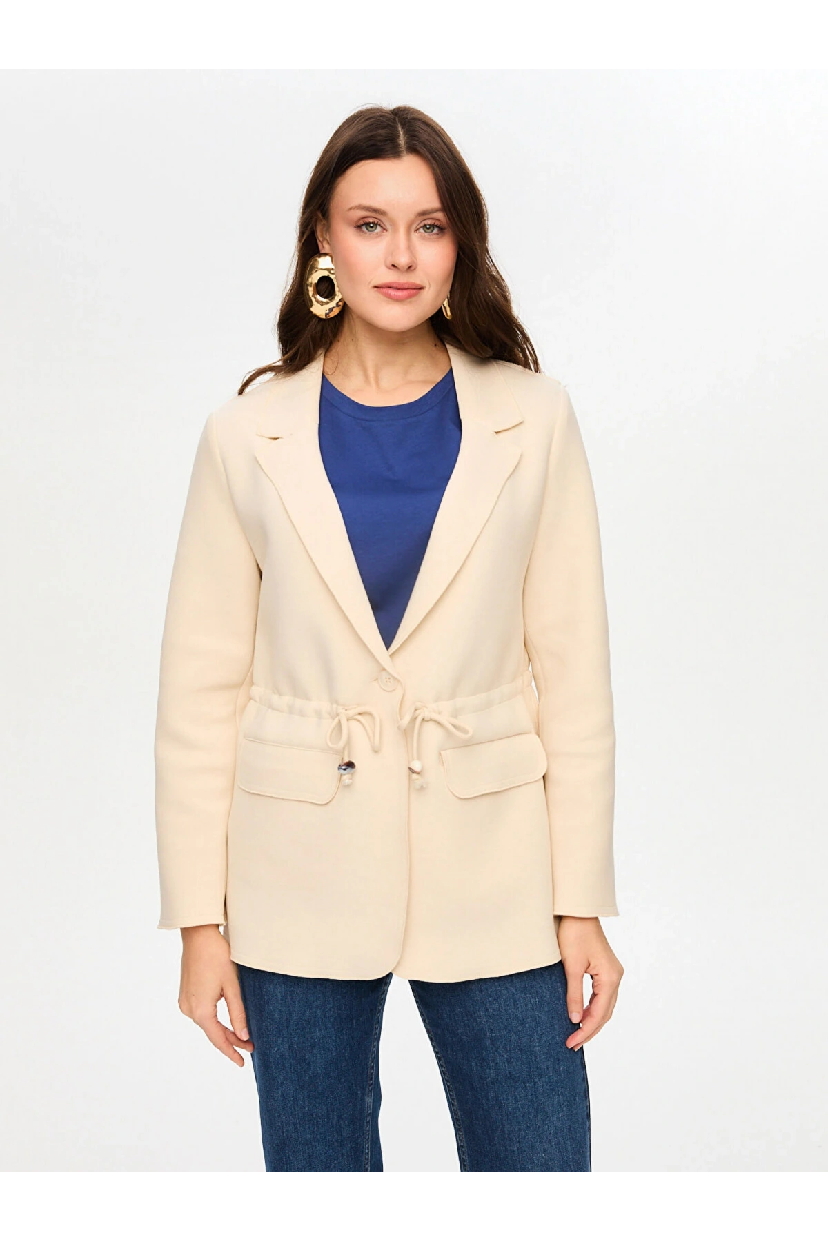 Faik Sönmez Beli Tünelli Astarsız Örme Blazer Ceket US26CKT007