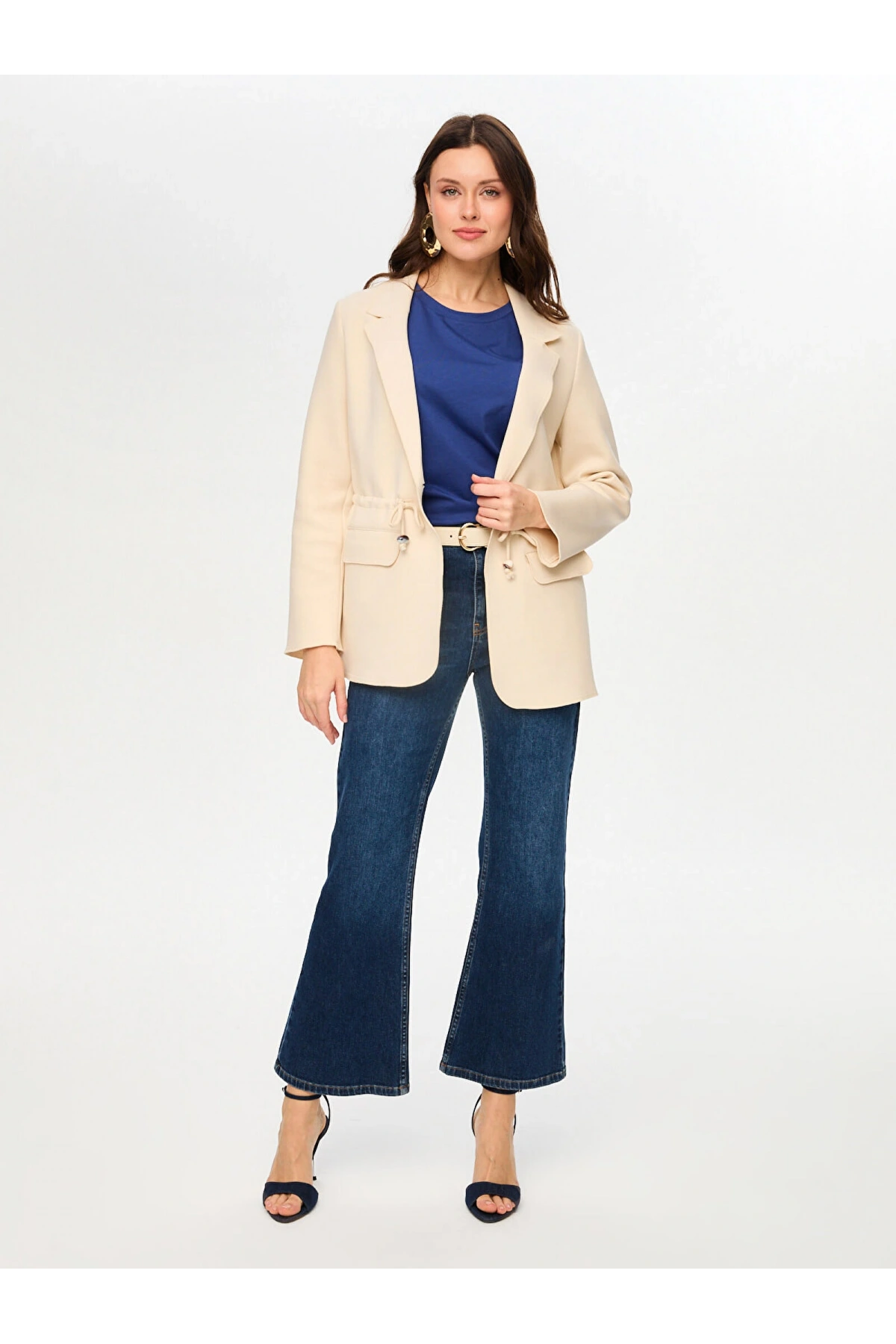 Faik Sönmez Beli Tünelli Astarsız Örme Blazer Ceket US26CKT007