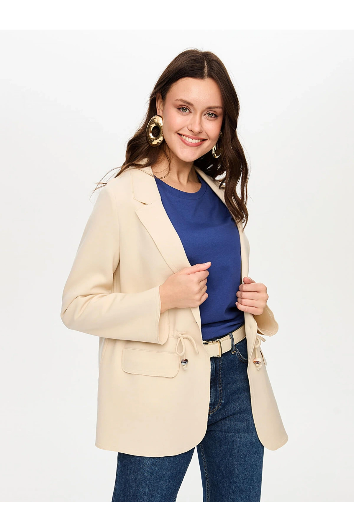 Faik Sönmez Beli Tünelli Astarsız Örme Blazer Ceket US26CKT007