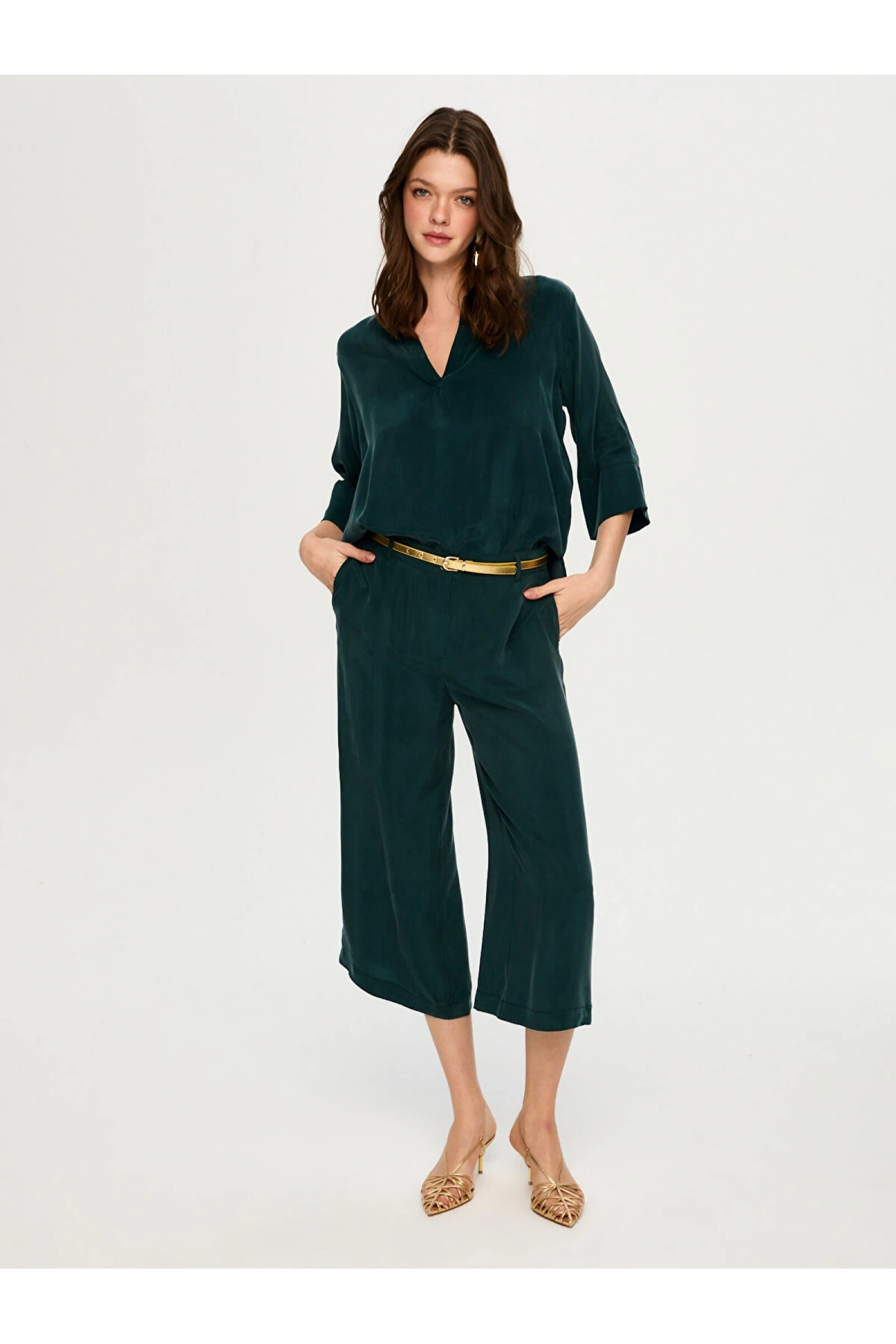 Faik Sönmez Beli Lastikli Wide Leg Fit Modallı Capri US26CPR004