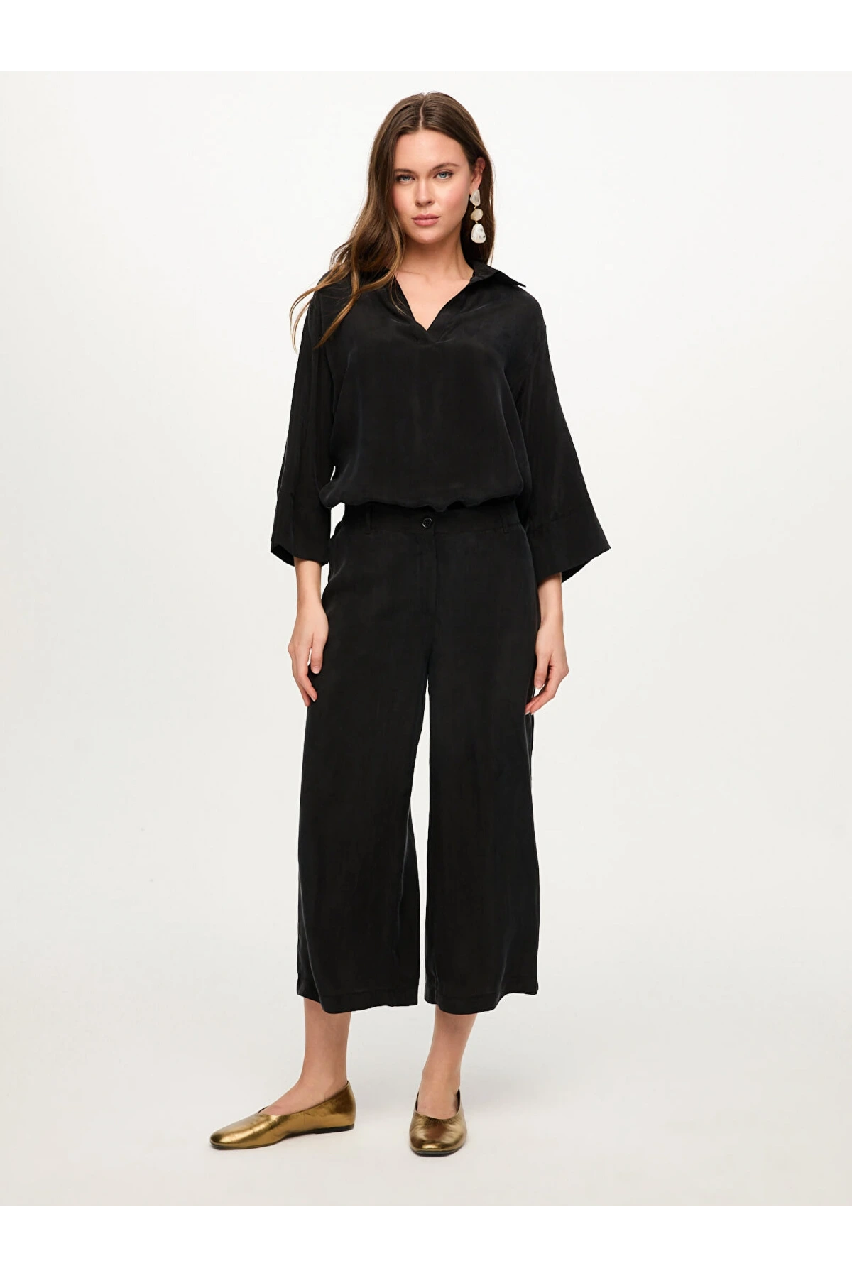 Faik Sönmez Beli Lastikli Wide Leg Fit Modallı Capri US26CPR004