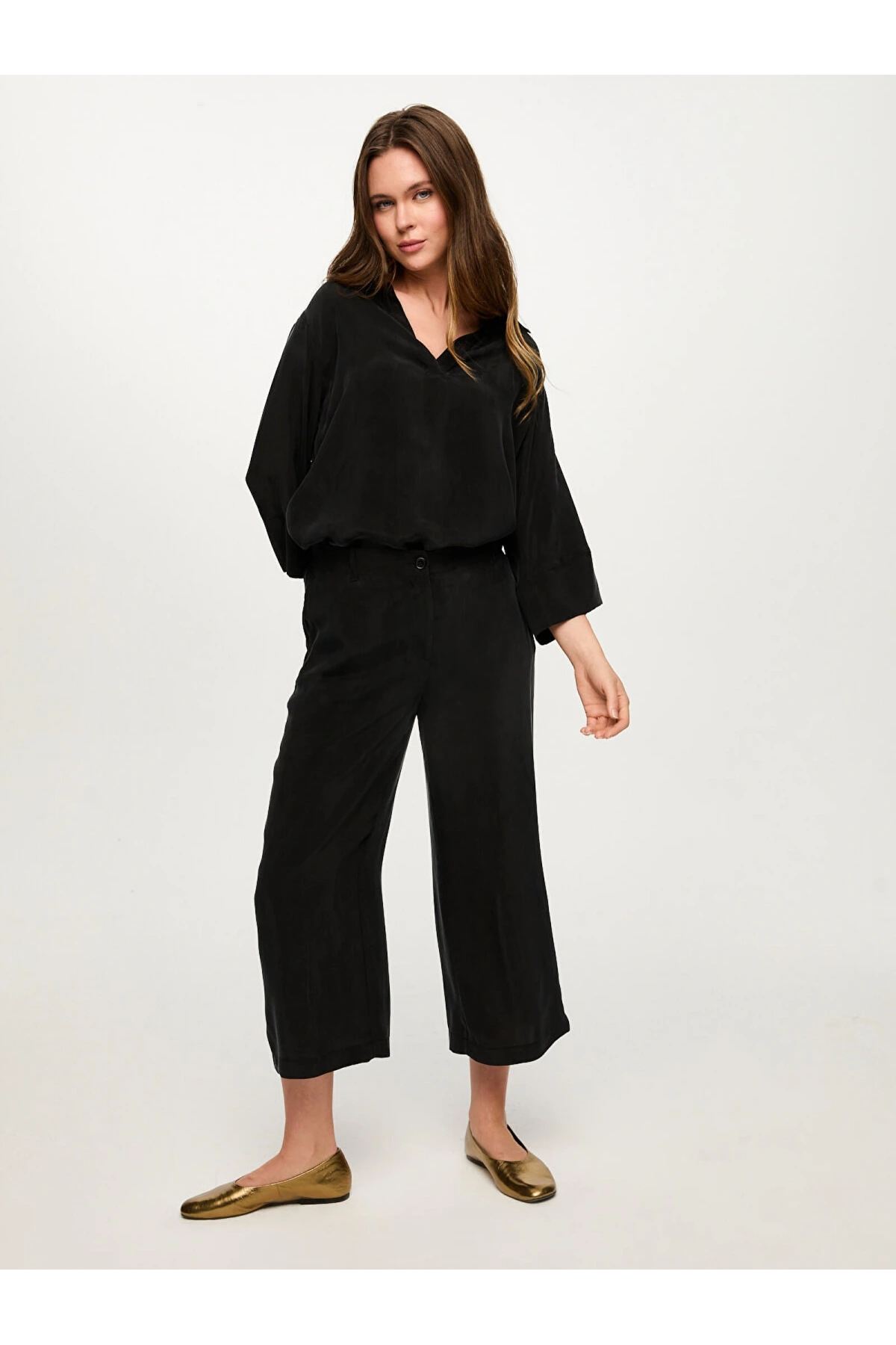 Faik Sönmez Beli Lastikli Wide Leg Fit Modallı Capri US26CPR004