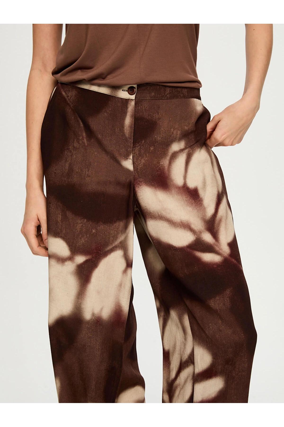 Faik Sönmez Soyut Çiçek Desen Ketenli Wide Leg Pantolon US26PNT035