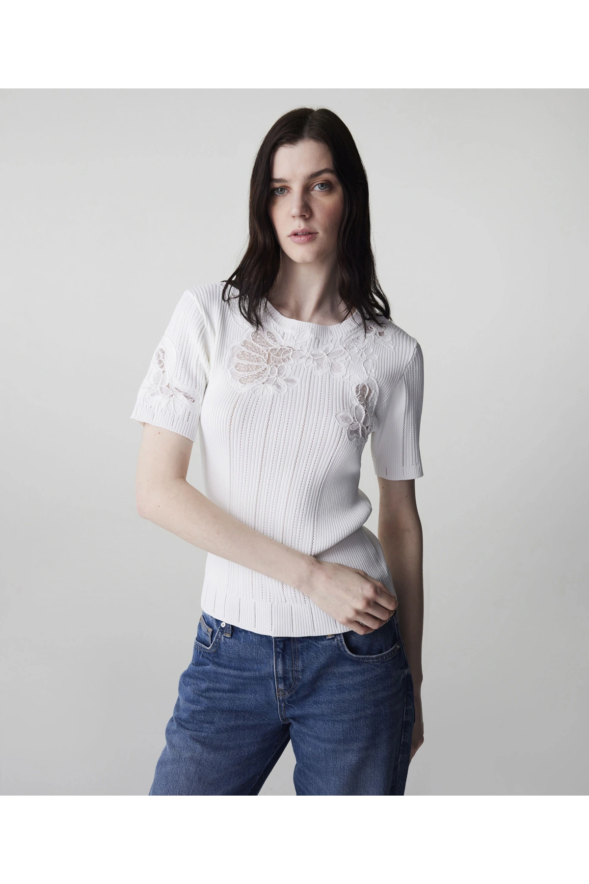 İpekyol Nakışlı Dantel Mix Triko IS1260050071