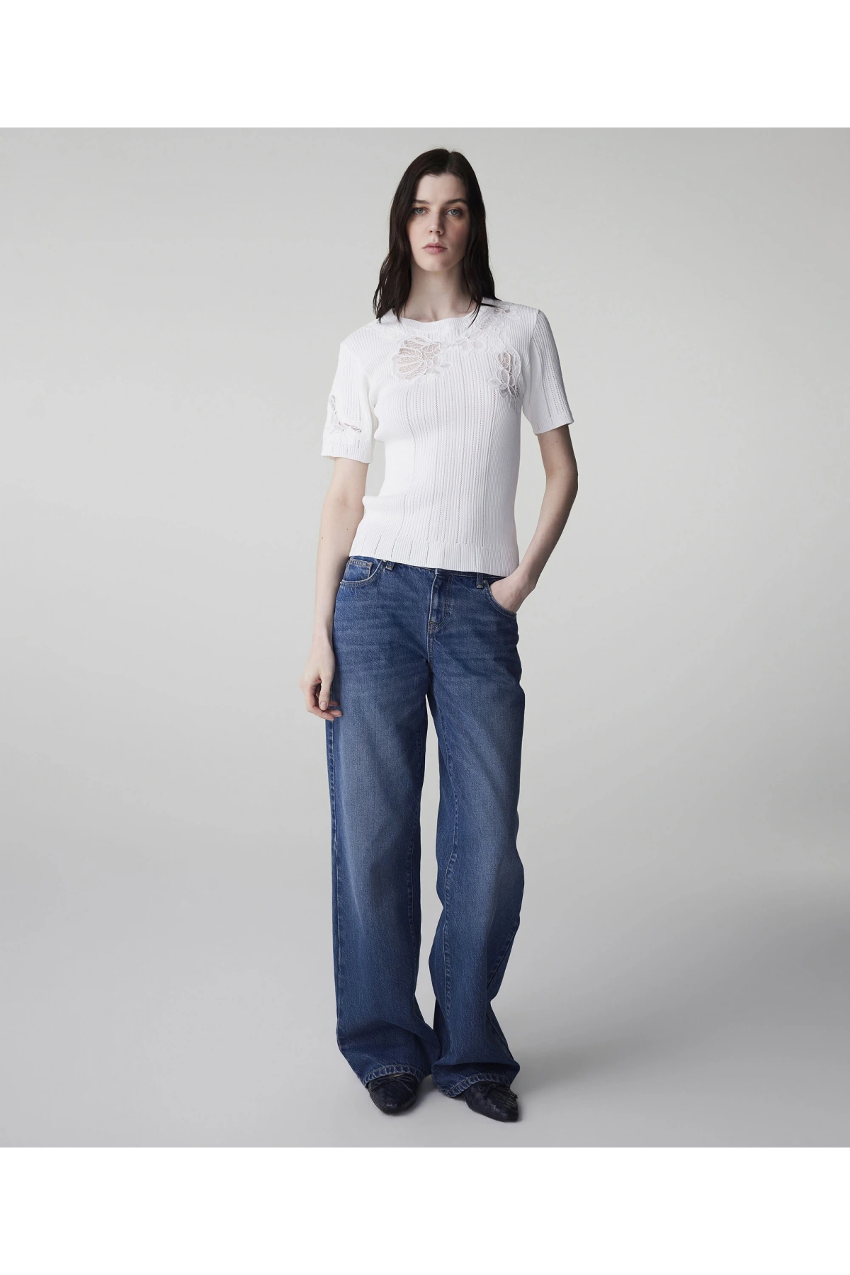 İpekyol Nakışlı Dantel Mix Triko IS1260050071