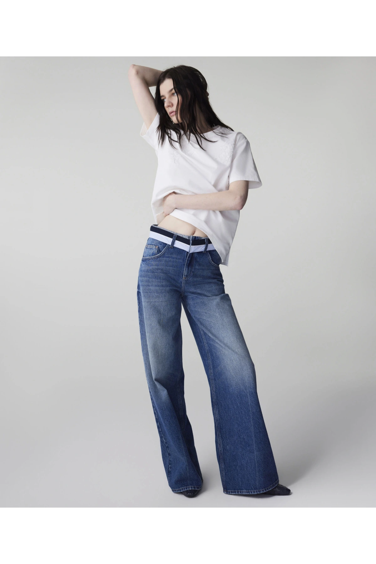 İpekyol Kontrast Bel Wide Leg Jean Pantolon IS1260018022