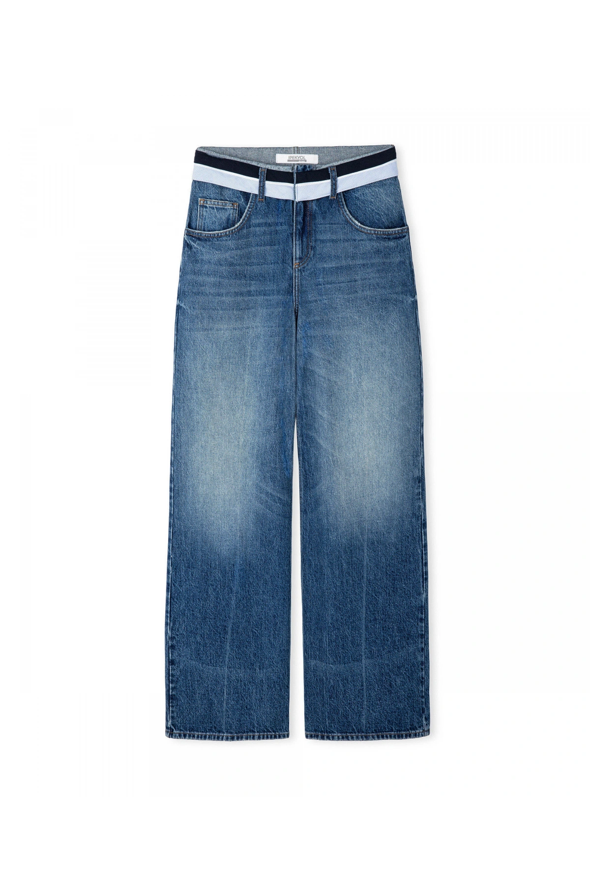 İpekyol Kontrast Bel Wide Leg Jean Pantolon IS1260018022