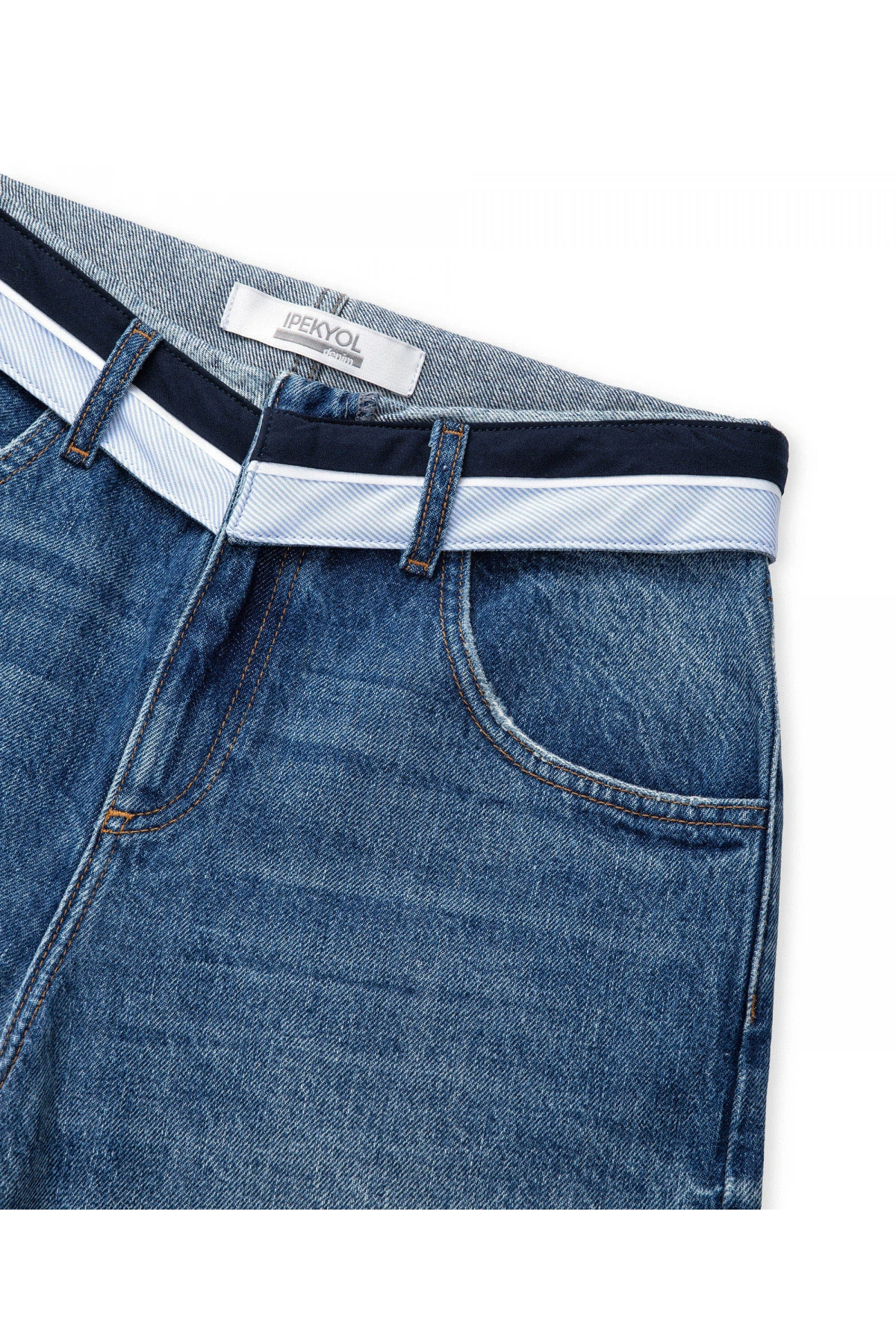 İpekyol Kontrast Bel Wide Leg Jean Pantolon IS1260018022