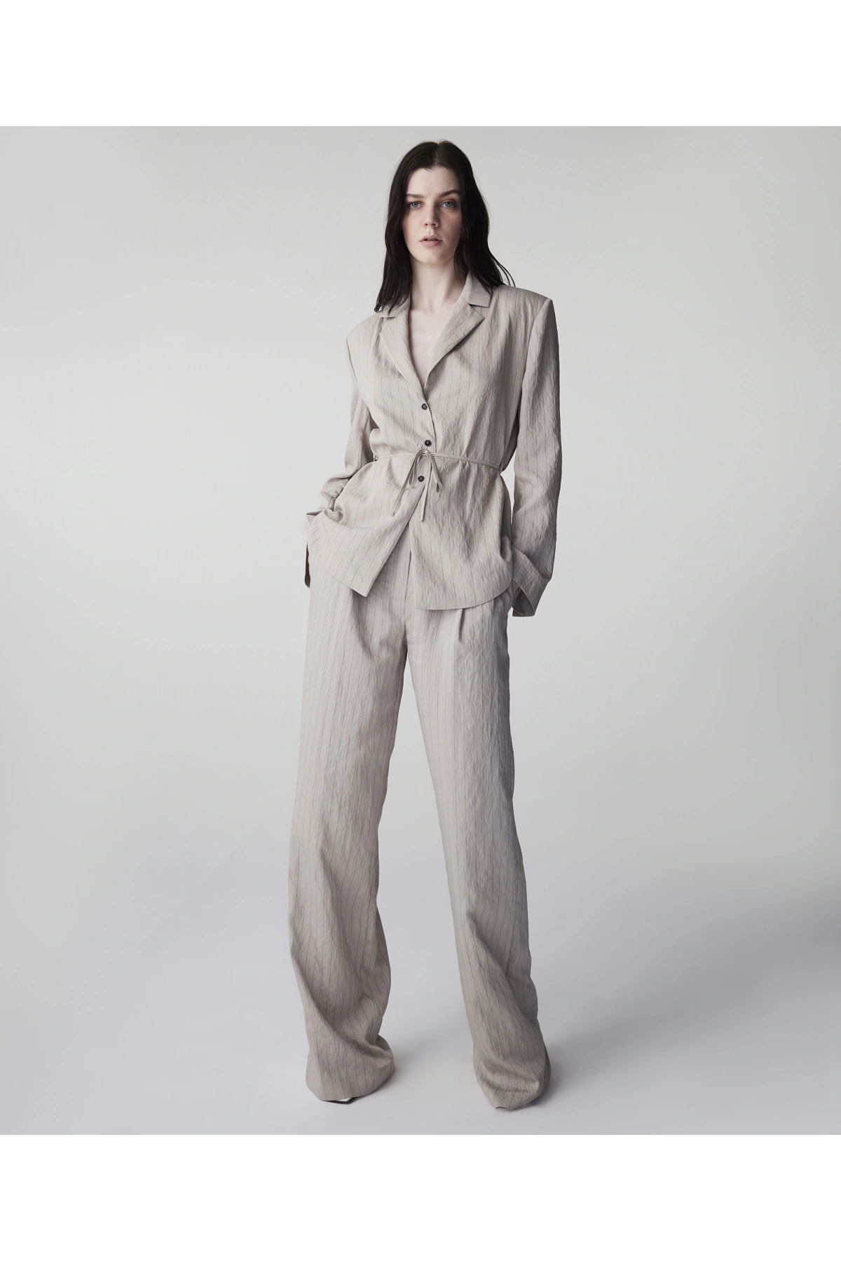 İpekyol Çizgi Jakarlı Kuşaklı Blazer IS1260106024