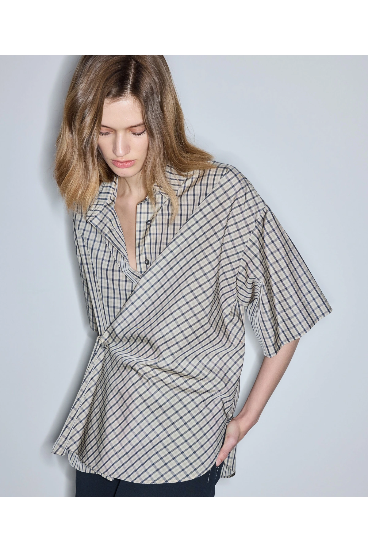 İpekyol Ekose Desen Asimetrik Gömlek IS1260025140