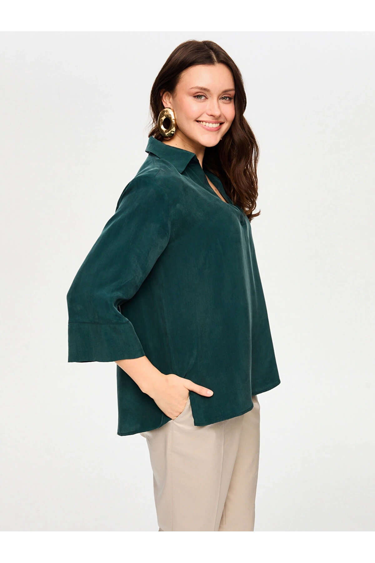 Faik Sönmez Yarım Patlı 3-4 Kol Cupro Bluz US26BLZ021