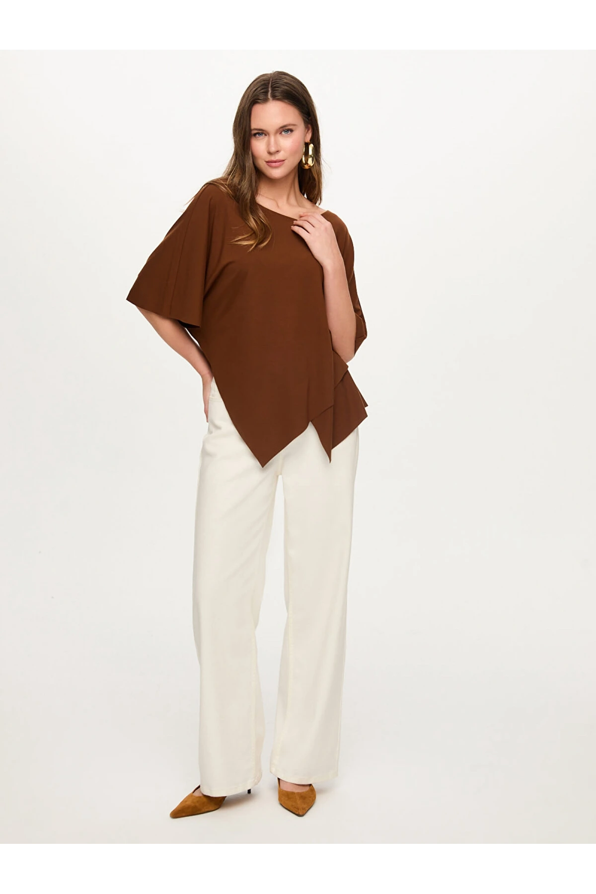 Faik Sönmez Mendil Form Asimetrik Yuvarlak Yaka T-Shirt US26TSH062