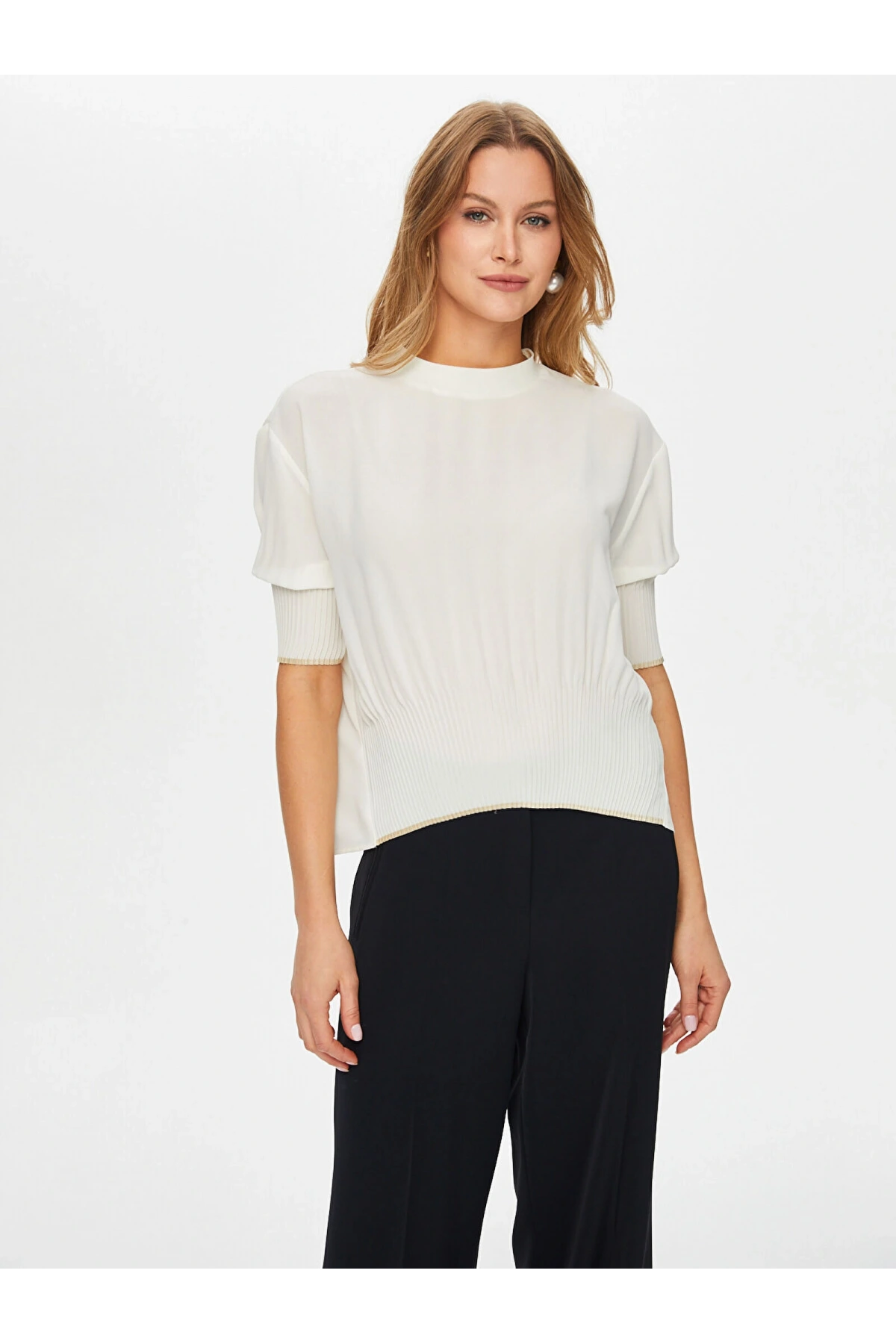 Faik Sönmez Triko Bantlı Eteği Pilise Detaylı Bluz US26BLZ005