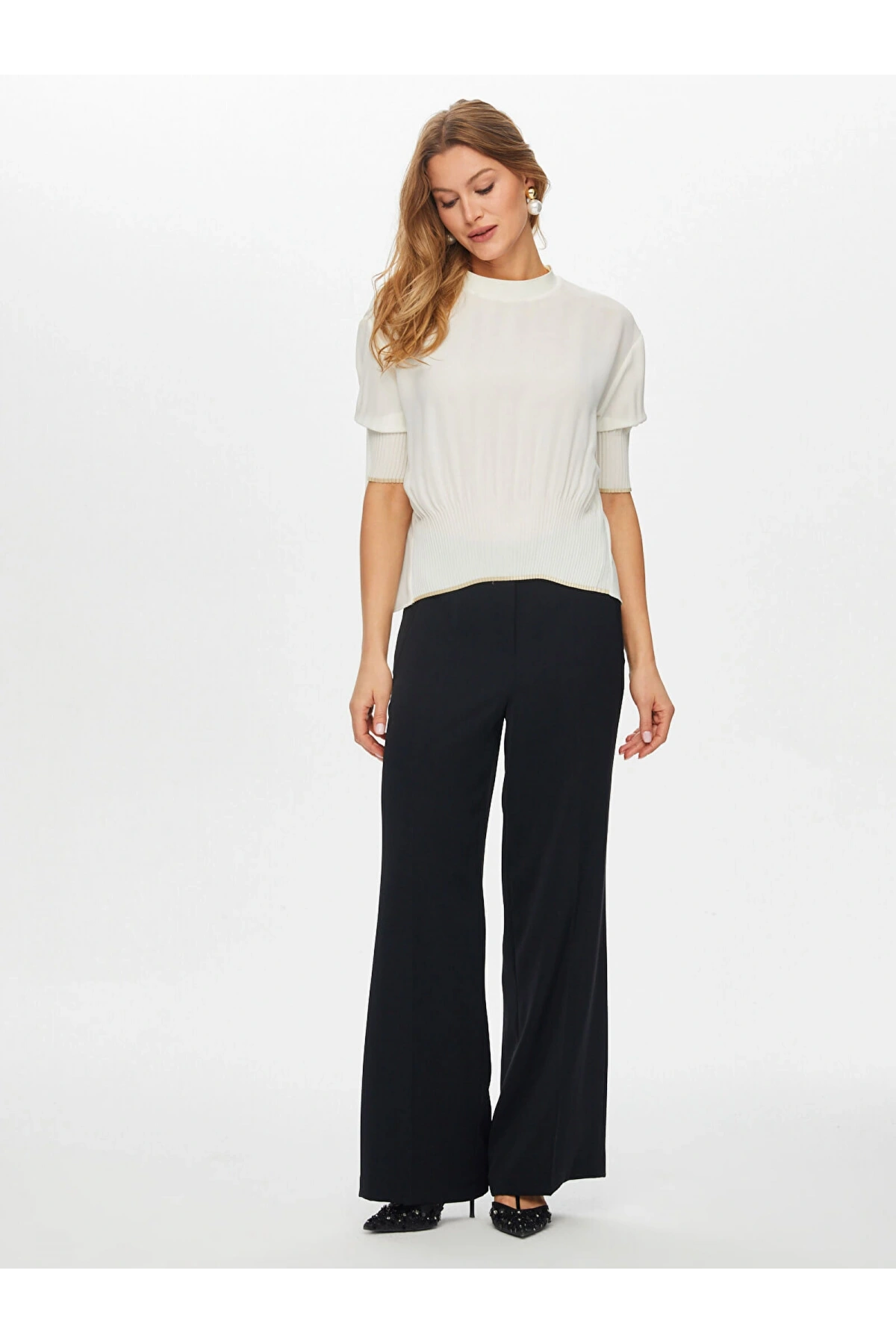 Faik Sönmez Triko Bantlı Eteği Pilise Detaylı Bluz US26BLZ005