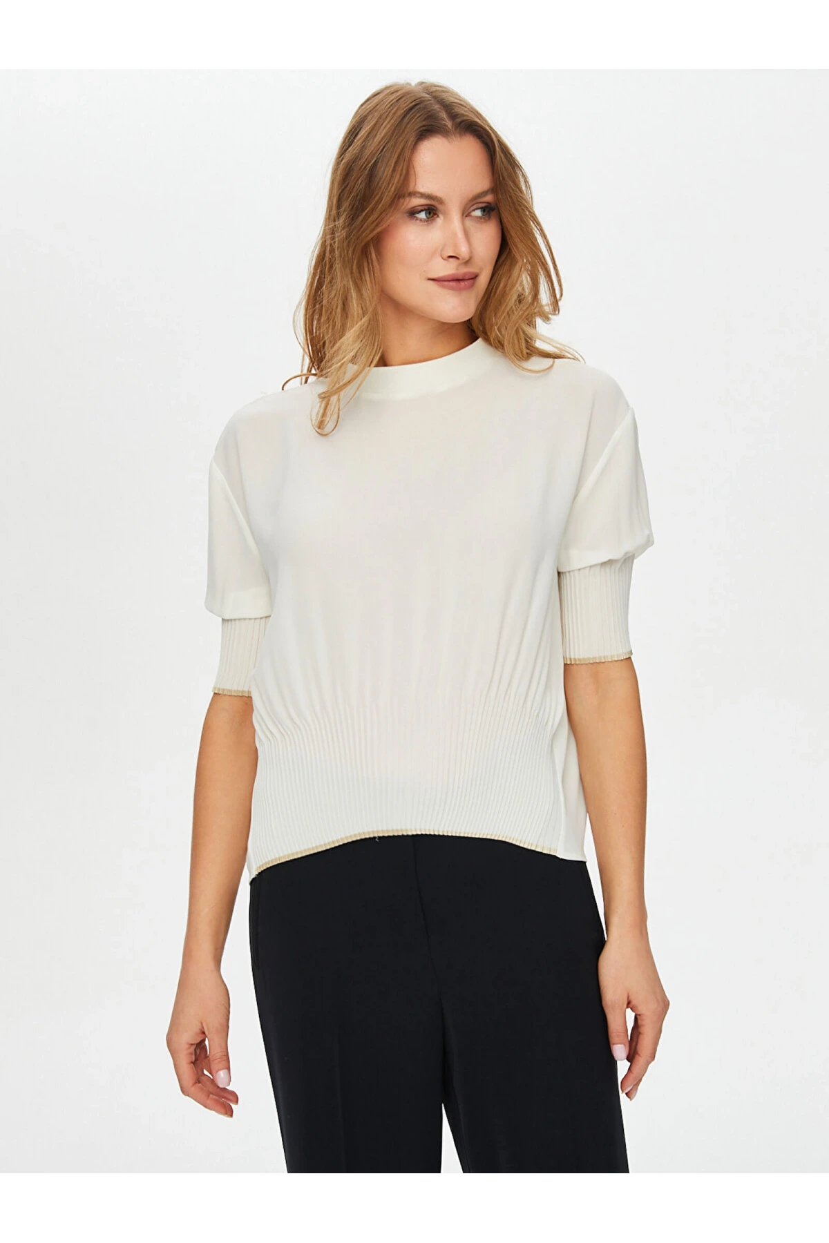 Faik Sönmez Triko Bantlı Eteği Pilise Detaylı Bluz US26BLZ005
