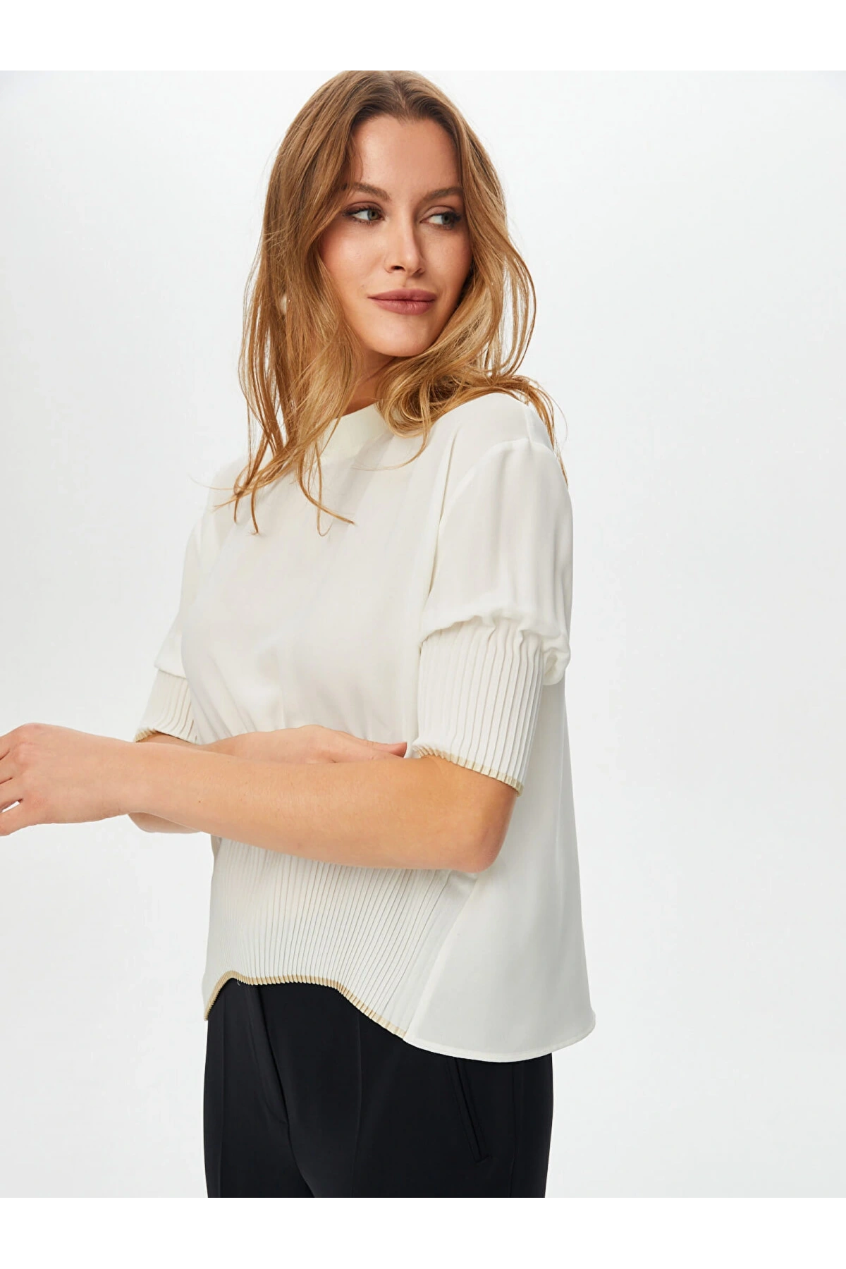 Faik Sönmez Triko Bantlı Eteği Pilise Detaylı Bluz US26BLZ005