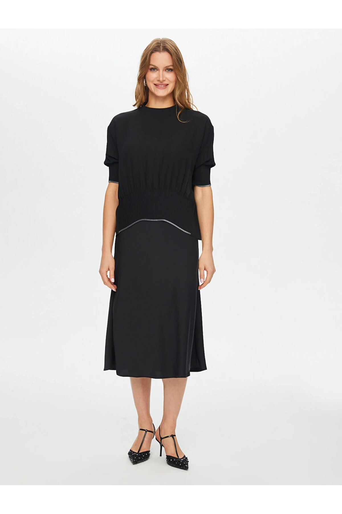 Faik Sönmez Triko Bantlı Eteği Pilise Detaylı Bluz US26BLZ005